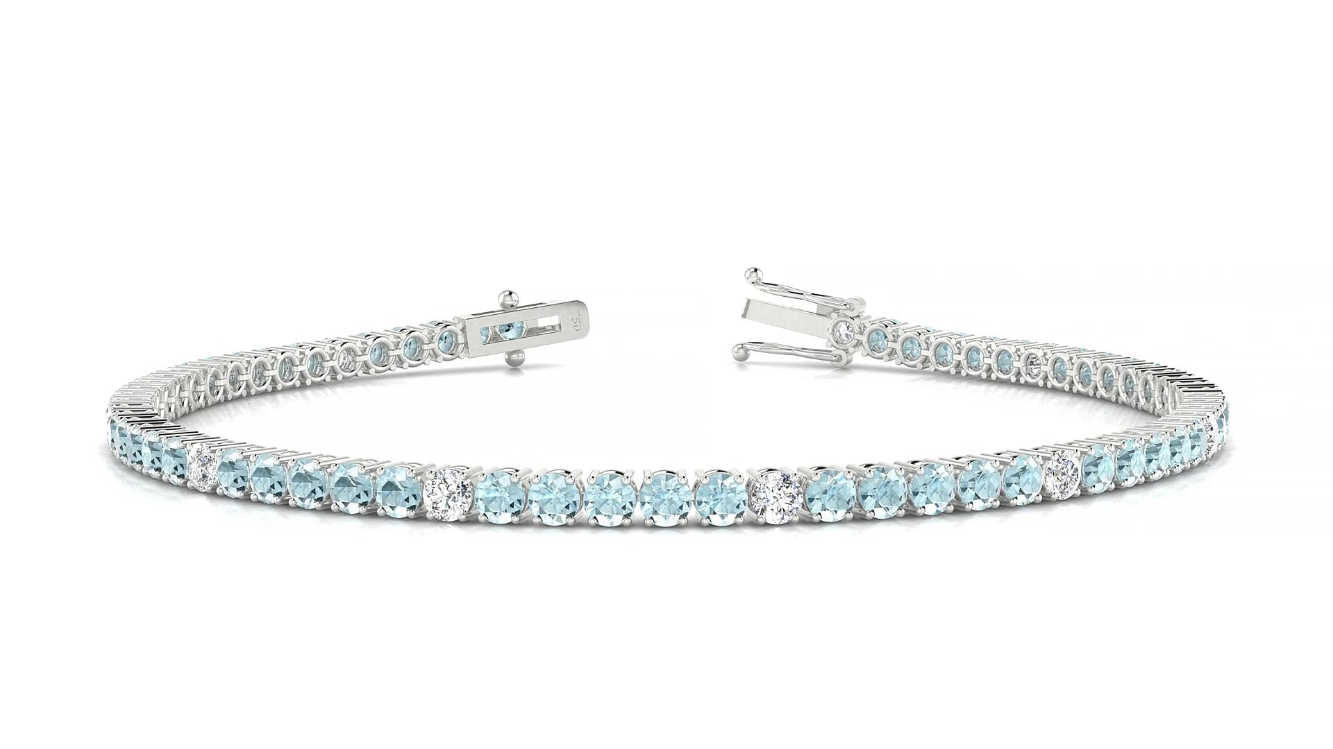 Capri 5-1 | 18k White Gold 2.5 mm Round Natural Aquamarine & Diamond Tennis Bracelet