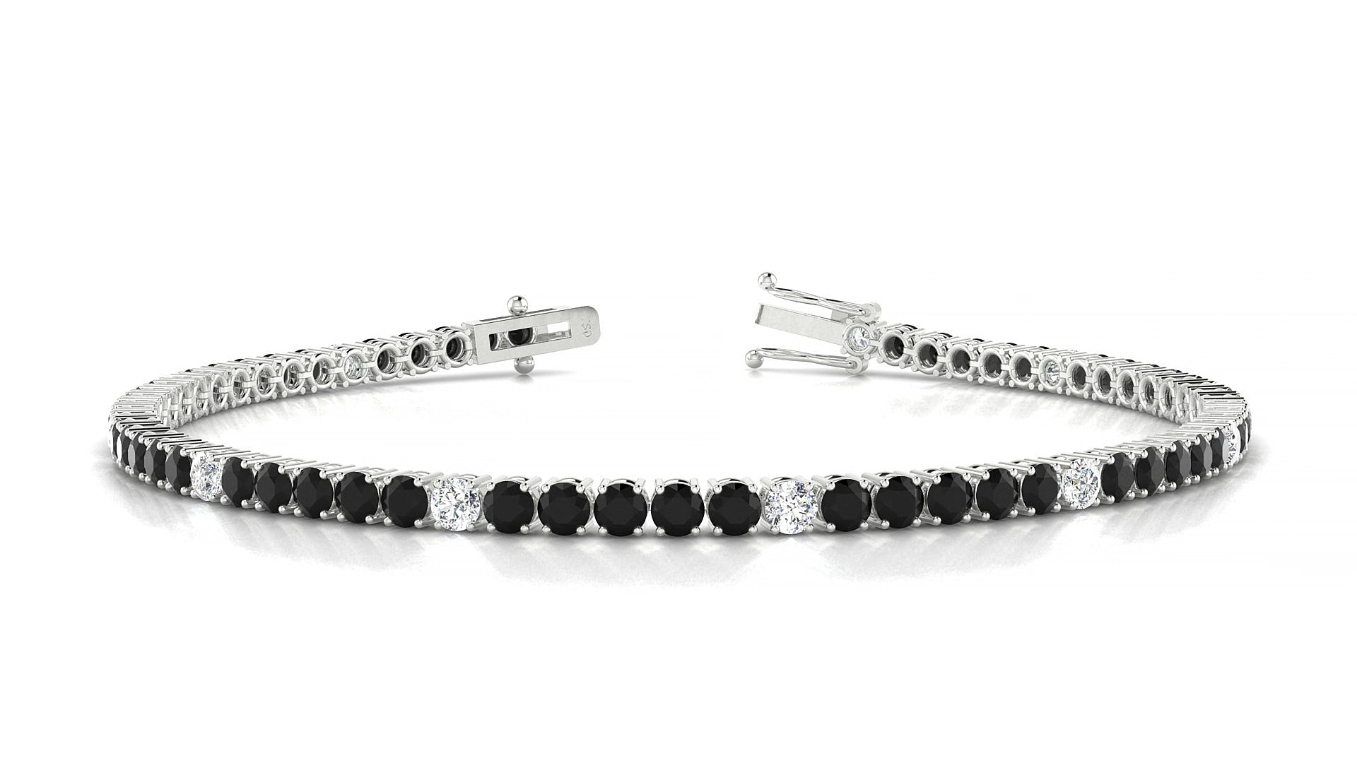 Capri 5-1 | 18k White Gold 2.5 mm Round Natural Black Diamond & Diamond 15 cm Tennis Bracelet