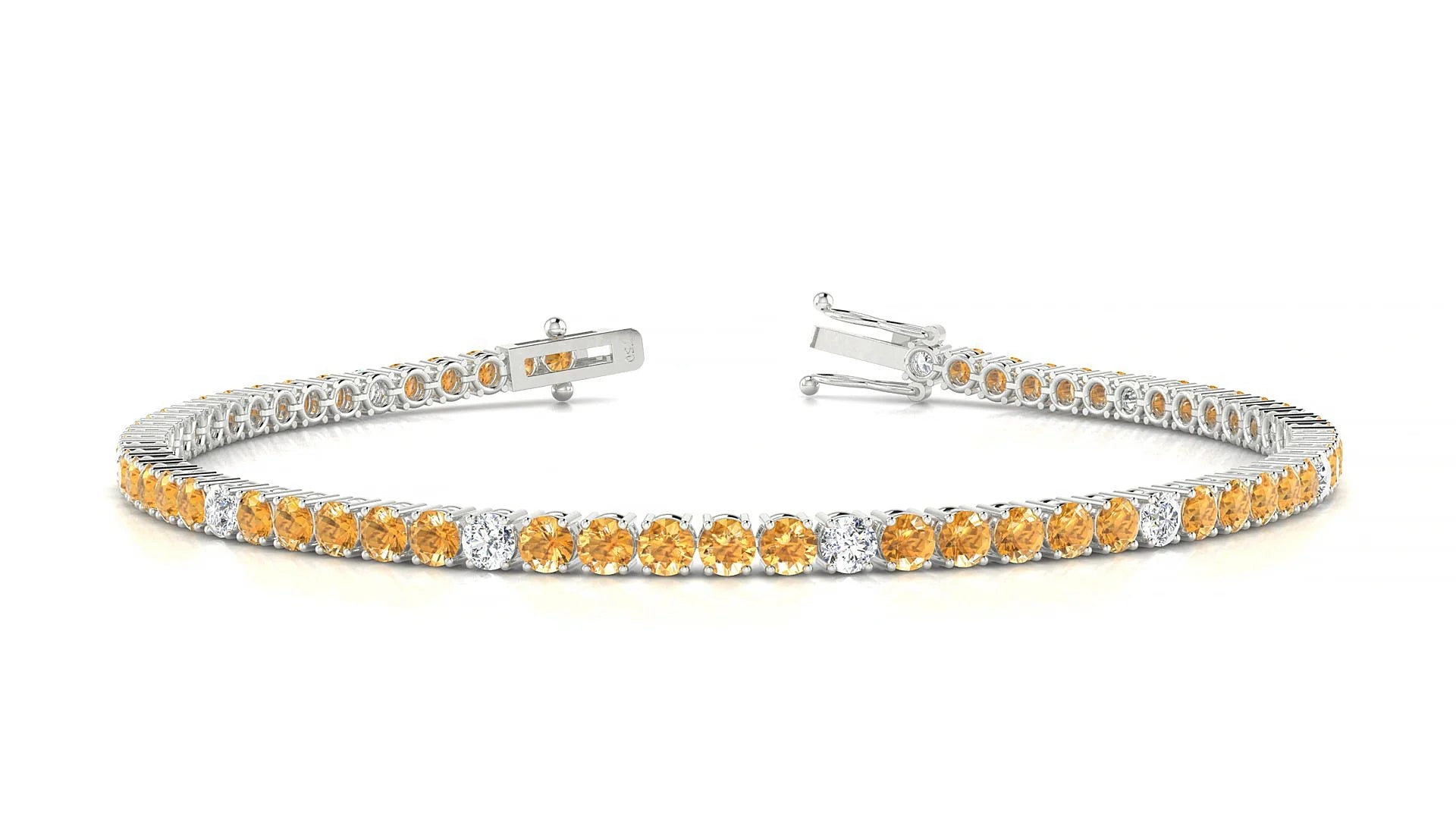 Capri 5-1 | 18k White Gold 2.5 mm Round Natural Citrine & Diamond Tennis Bracelet
