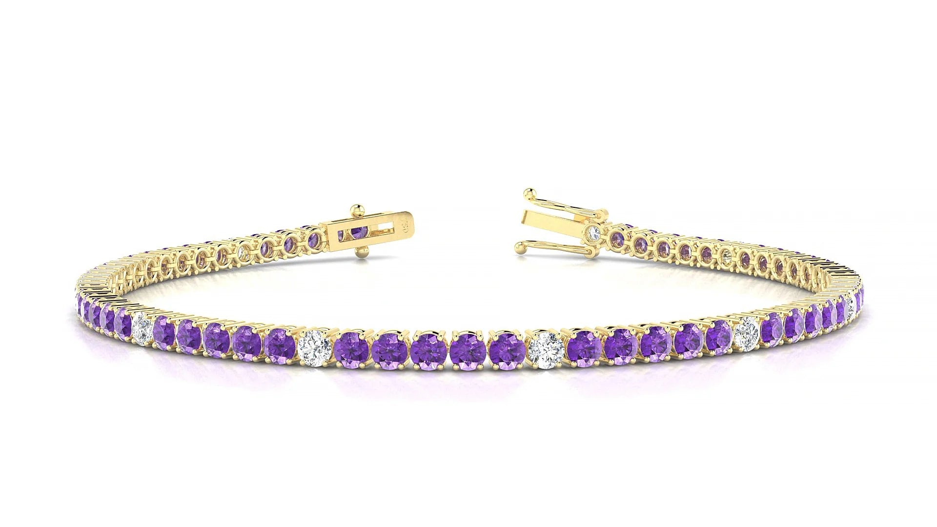 Capri 5-1 | 18k Yellow Gold 2.5 mm Round Natural Amethyst & Diamond Tennis Bracelet