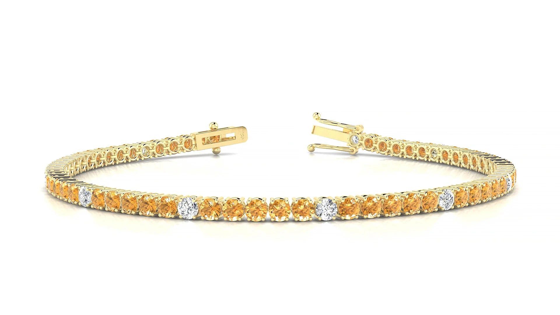 Capri 5-1 | 18k Yellow Gold 2.5 mm Round Natural Citrine & Diamond Tennis Bracelet
