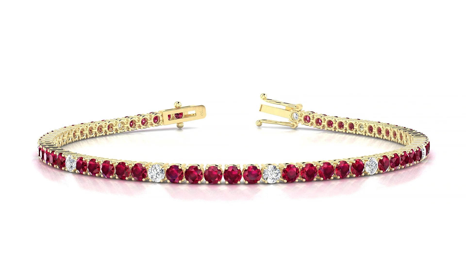 Capri 5-1 | 18k Yellow Gold 2.5 mm Round Natural Ruby & Diamond Tennis Bracelet