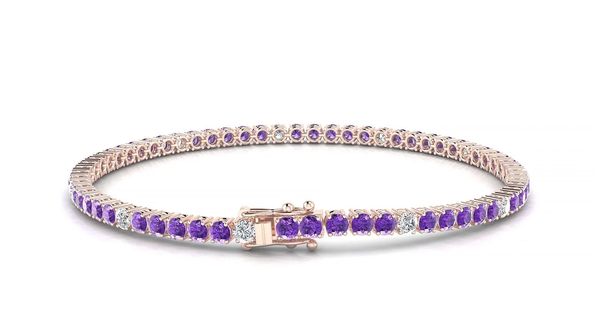 Capri 5-1 | 18k Rose Gold 2.5 mm Round Natural Amethyst & Diamond Tennis Bracelet