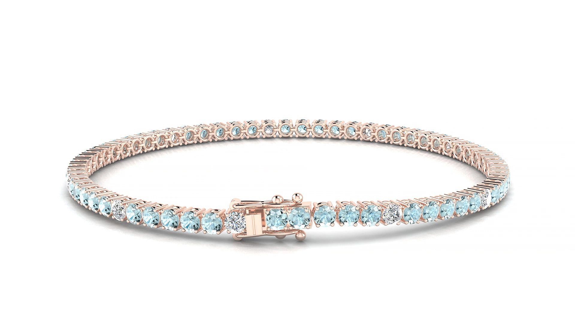 Capri 5-1 | 18k Rose Gold 2.5 mm Round Natural Aquamarine & Diamond 16 cm Tennis Bracelet