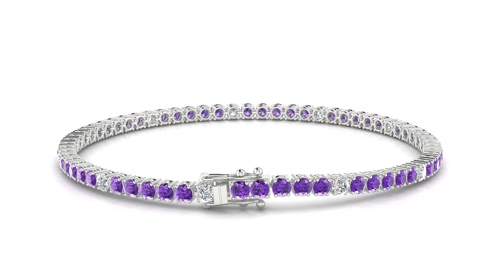 Capri 5-1 | 18k White Gold 2.5 mm Round Natural Amethyst & Diamond Tennis Bracelet