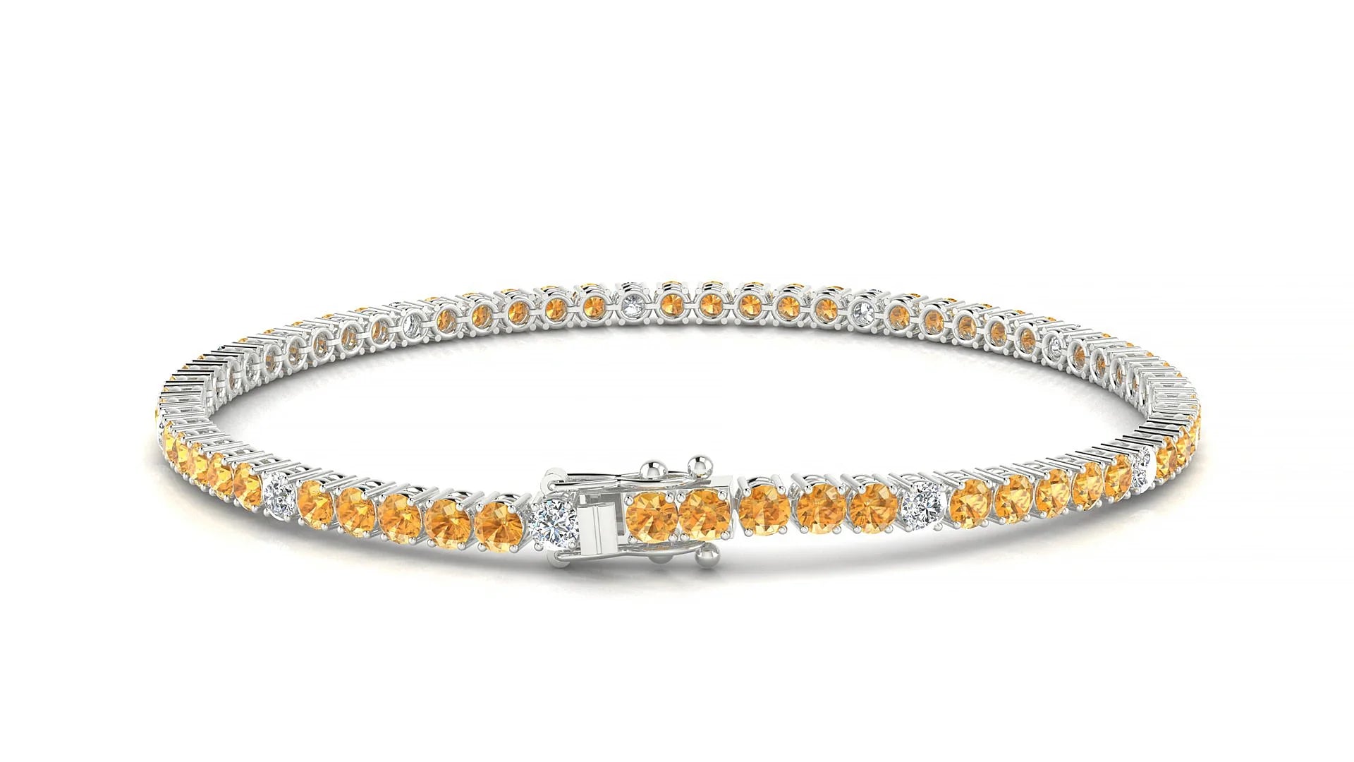 Capri 5-1 | 18k White Gold 2.5 mm Round Natural Citrine & Diamond Tennis Bracelet