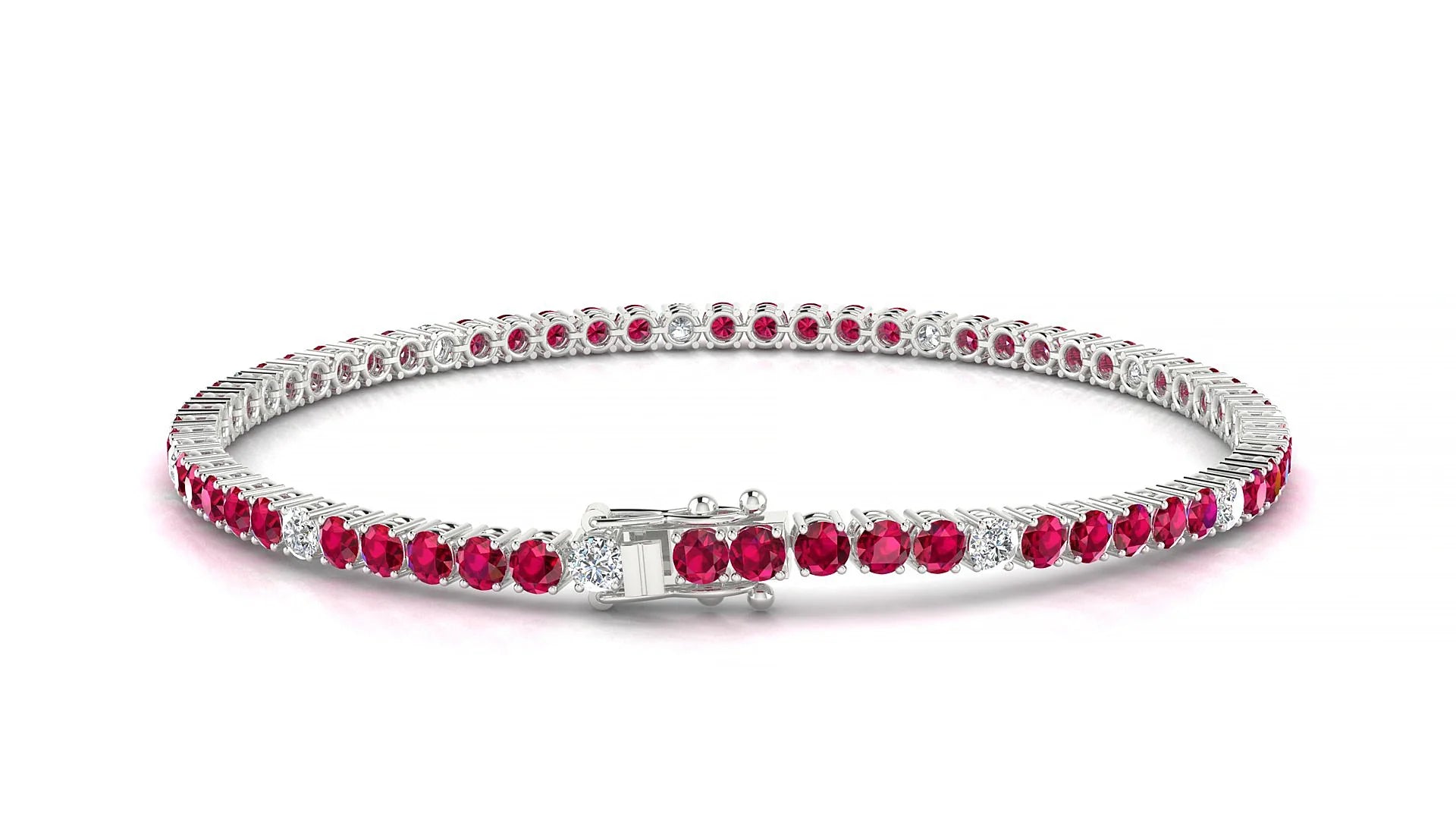 Capri 5-1 | 18k White Gold 2.5 mm Round Natural Ruby & Diamond Tennis Bracelet