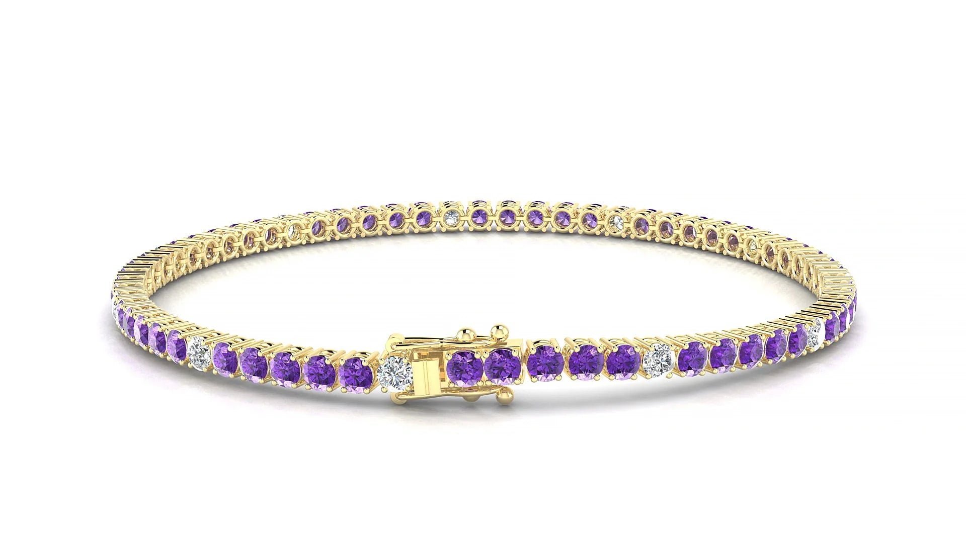 Capri 5-1 | 18k Yellow Gold 2.5 mm Round Natural Amethyst & Diamond Tennis Bracelet