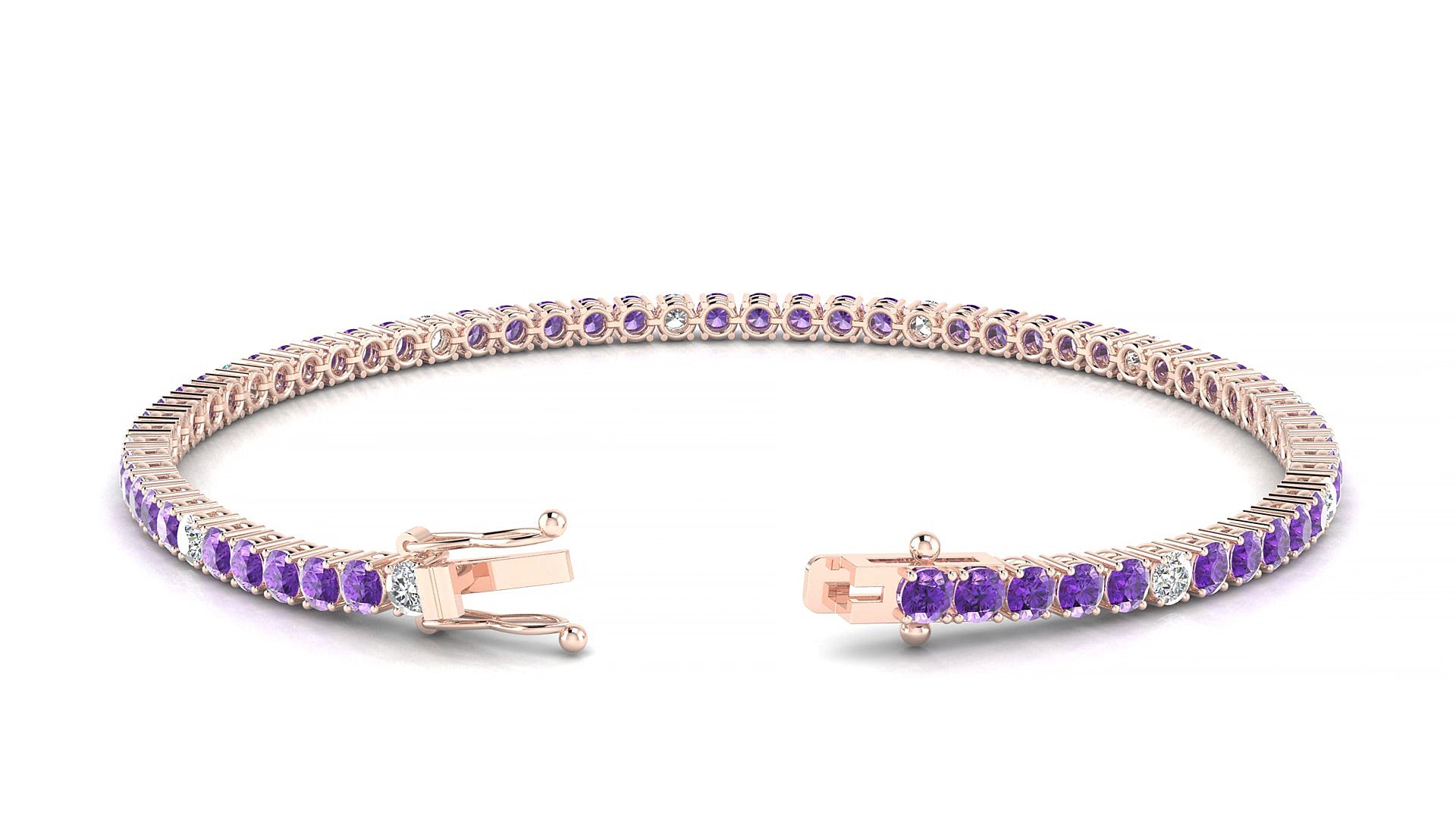Capri 5-1 | 18k Rose Gold 2.5 mm Round Natural Amethyst & Diamond 15 cm Tennis Bracelet