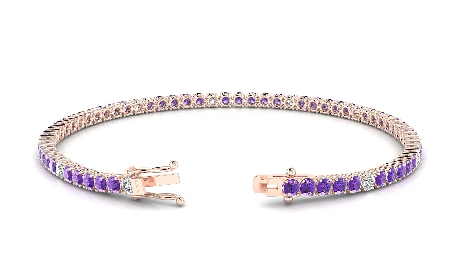 Capri 5-1 | 18k Rose Gold 2.5 mm Round Natural Amethyst & Diamond Tennis Bracelet