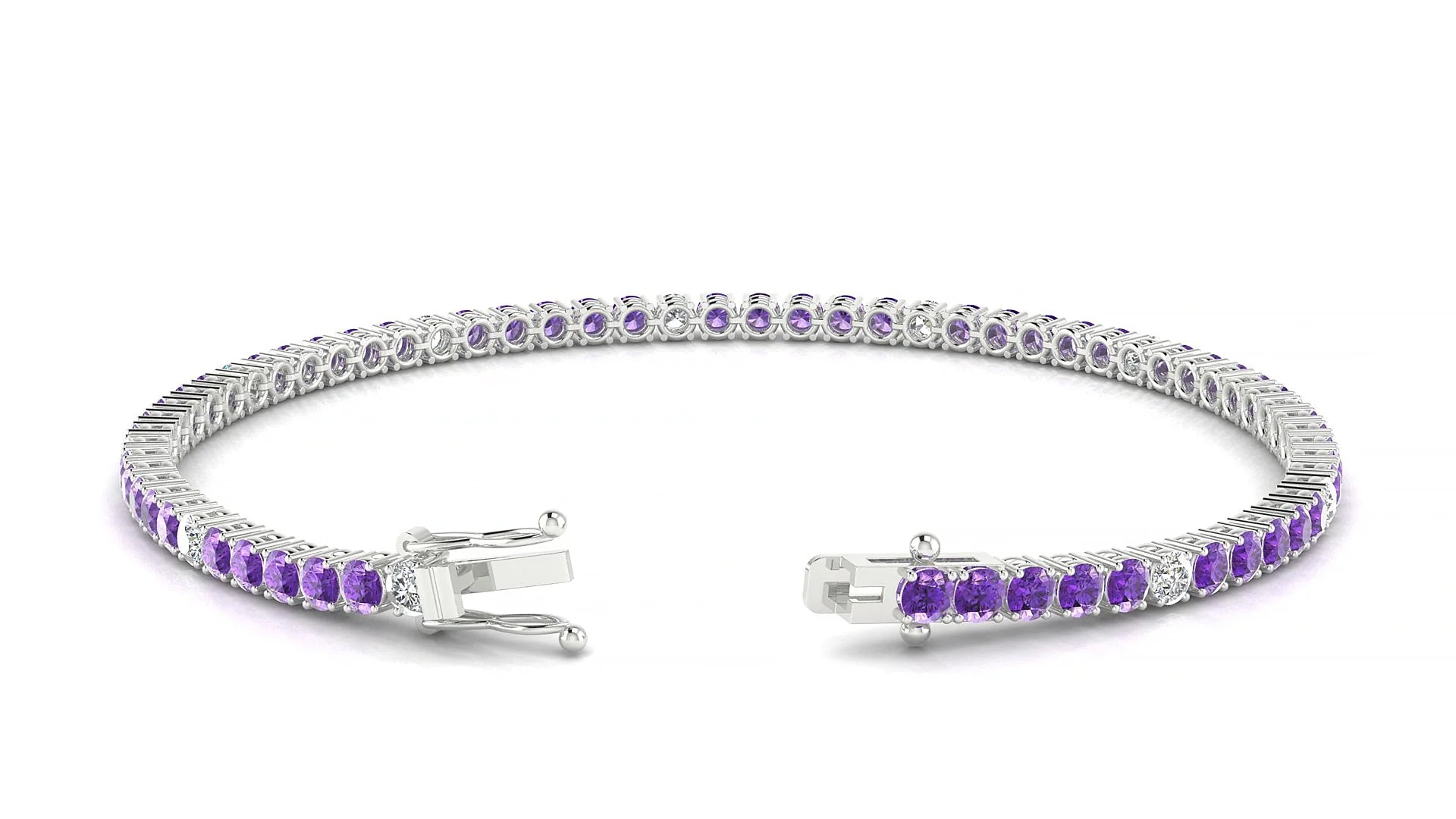 Capri 5-1 | 18k White Gold 2.5 mm Round Natural Amethyst & Diamond Tennis Bracelet