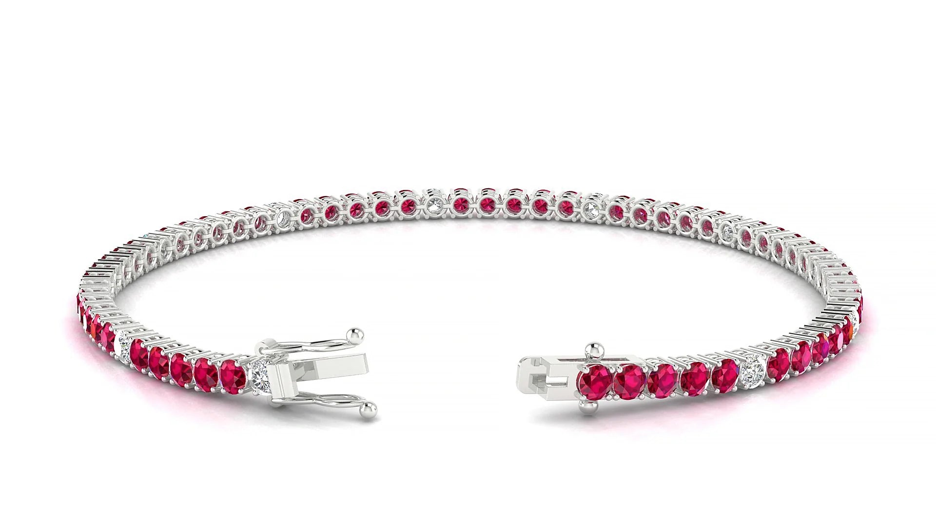 Capri 5-1 | 18k White Gold 2.5 mm Round Natural Ruby & Diamond Tennis Bracelet