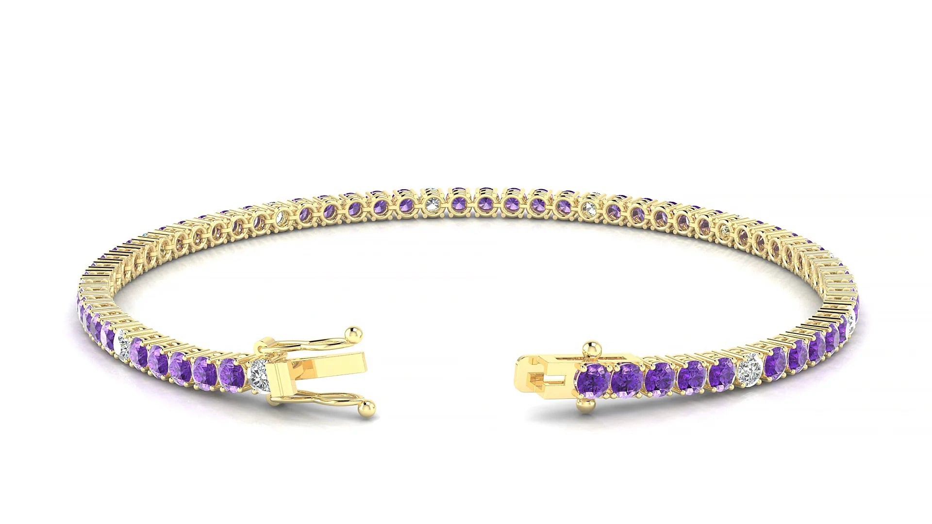 Capri 5-1 | 18k Yellow Gold 2.5 mm Round Natural Amethyst & Diamond Tennis Bracelet