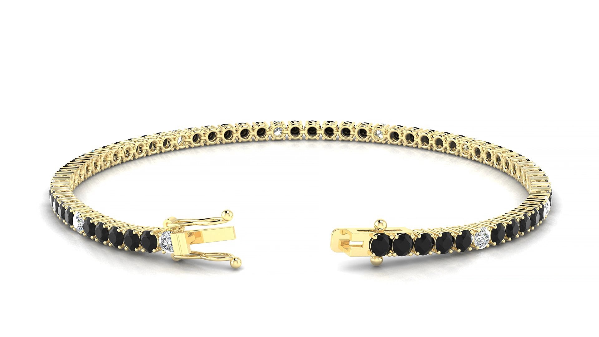 Capri 5-1 | 18k Yellow Gold 2.5 mm Round Natural Black Diamond & Diamond 15 cm Tennis Bracelet