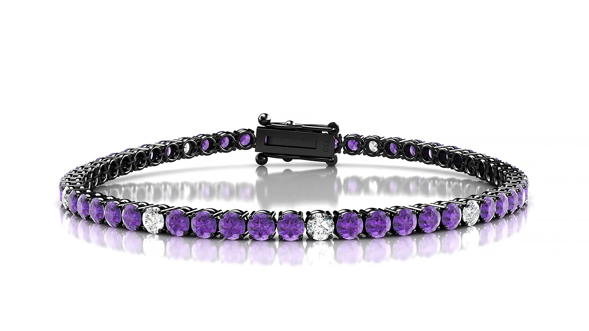 Capri 5-1 | 18k Black Gold 3 mm Round Natural Amethyst & Diamond Tennis Bracelet