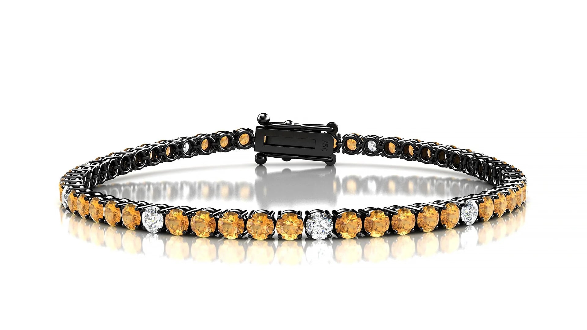 Capri 5-1 | 18k Black Gold 3 mm Round Natural Citrine & Diamond Tennis Bracelet