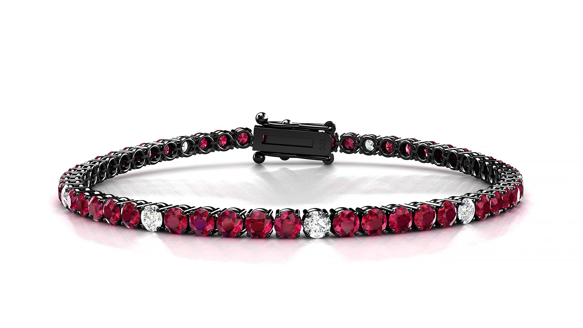 Capri 5-1 | 18k Black Gold 3 mm Round Natural Ruby & Diamond Tennis Bracelet
