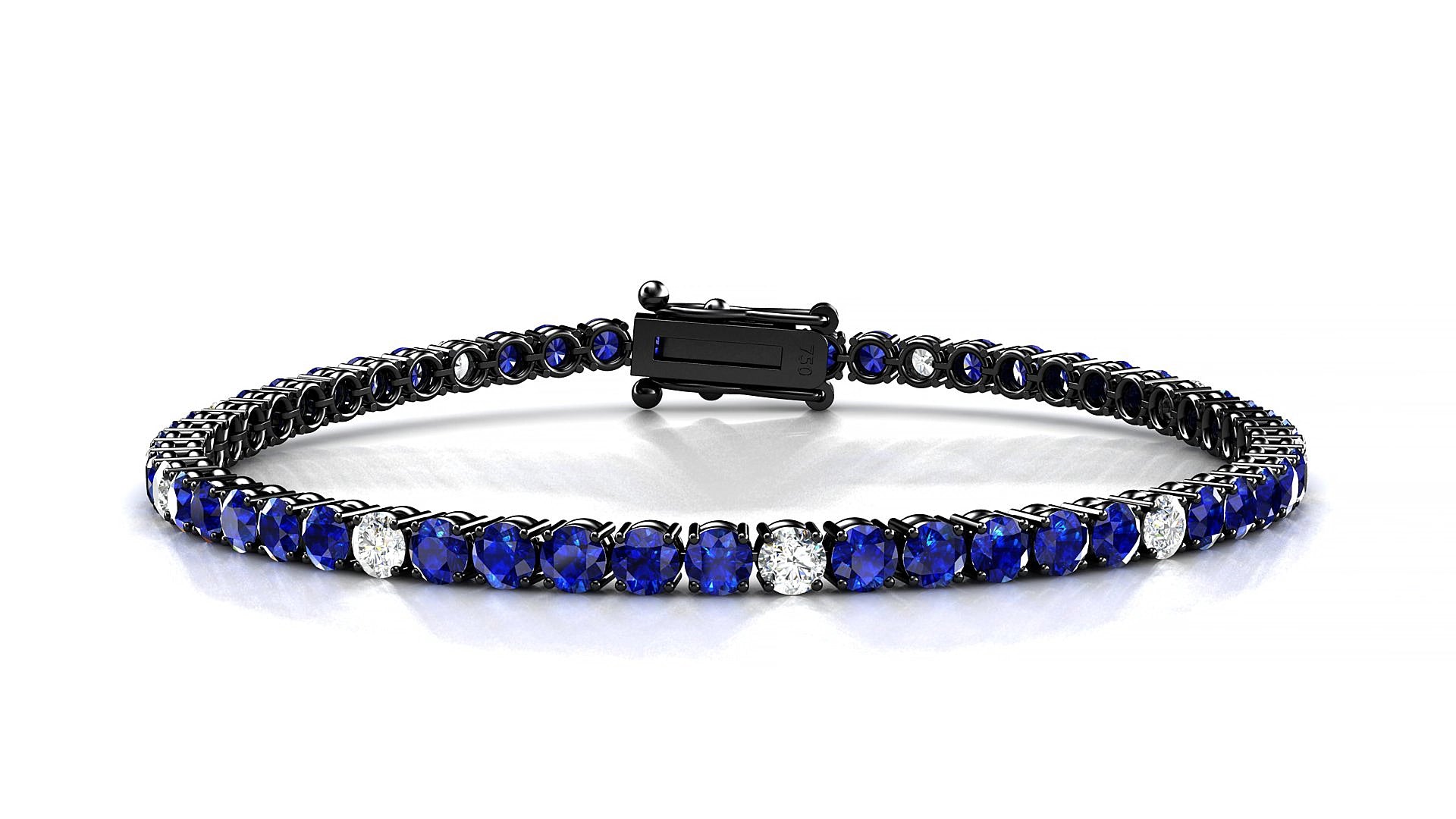 Capri 5-1 | 18k Black Gold 3 mm Round Natural Sapphire & Diamond 15 cm Tennis Bracelet