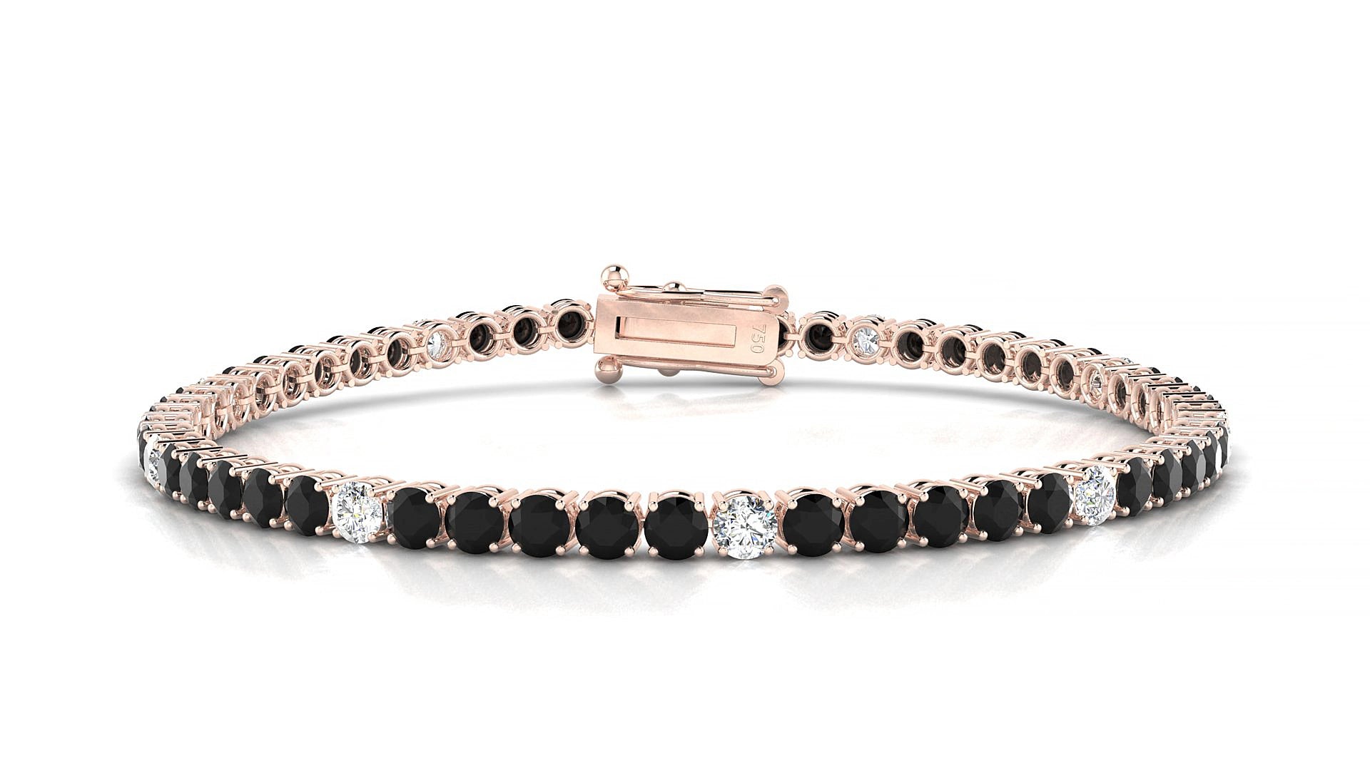Capri 5-1 | 18k Rose Gold 3 mm Round Natural Black Diamond & Diamond 15 cm Tennis Bracelet