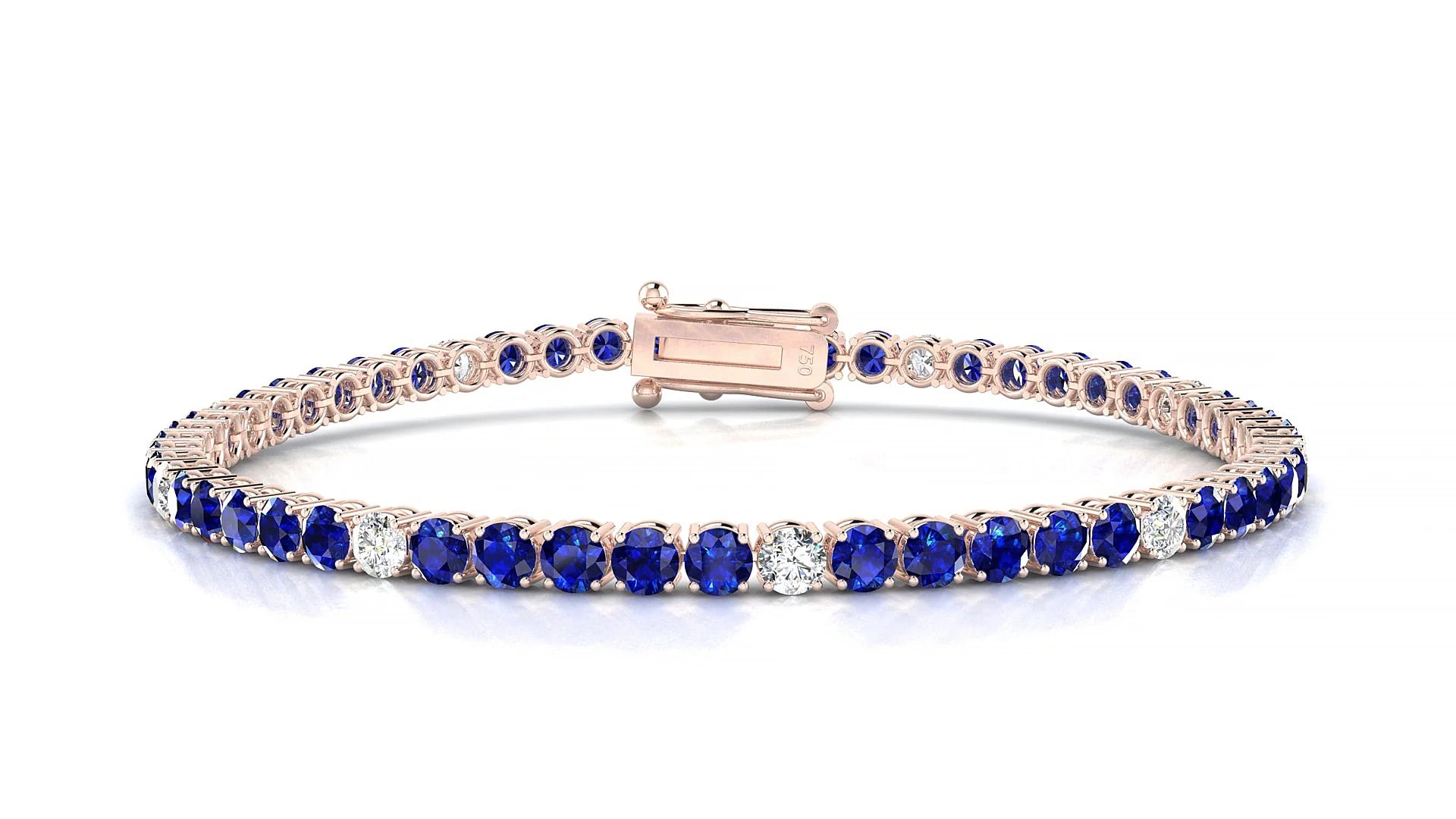 Capri 5-1 | 18k Rose Gold 3 mm Round Natural Sapphire & Diamond Tennis Bracelet