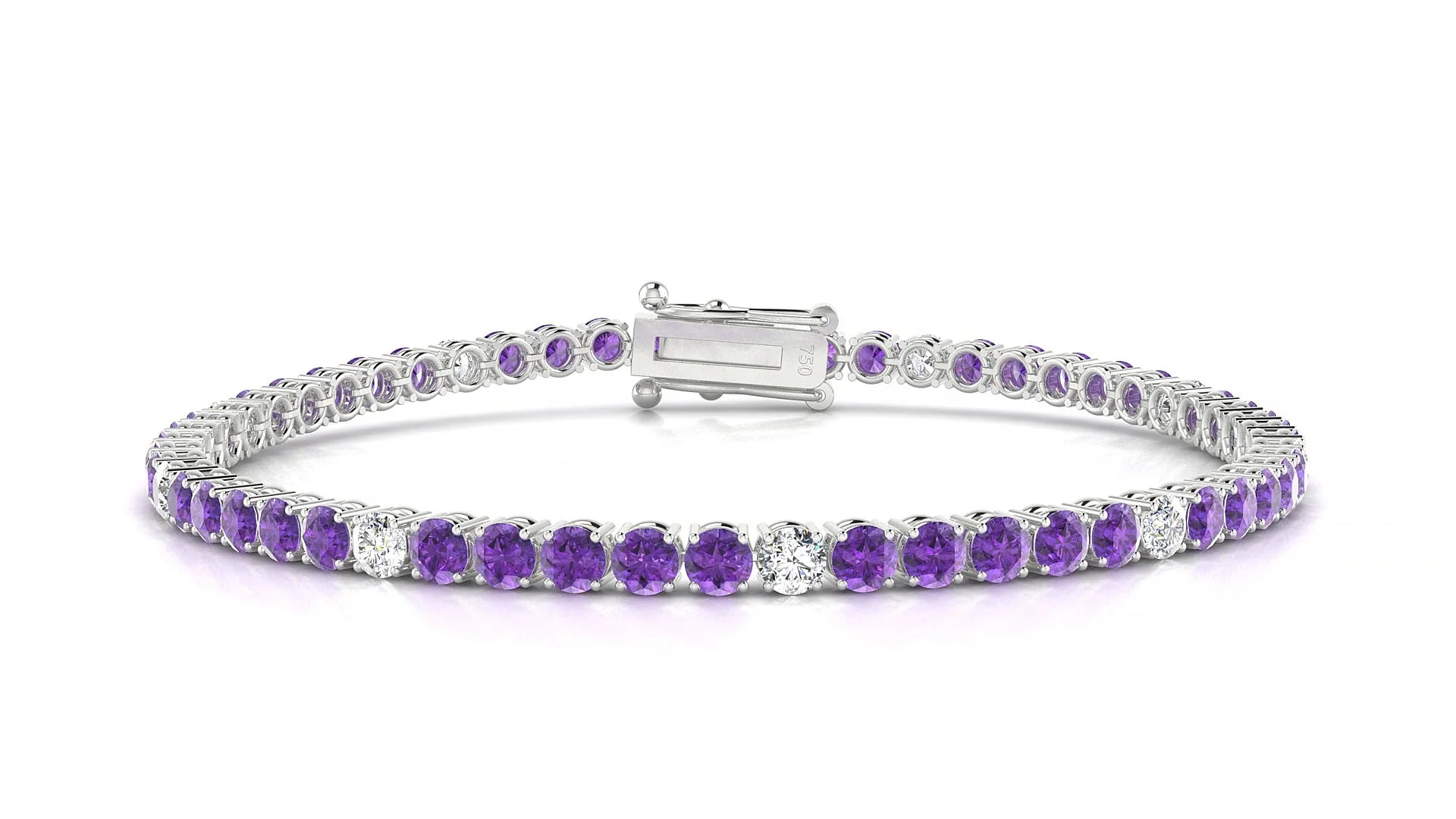 Capri 5-1 | 18k White Gold 3 mm Round Natural Amethyst & Diamond Tennis Bracelet