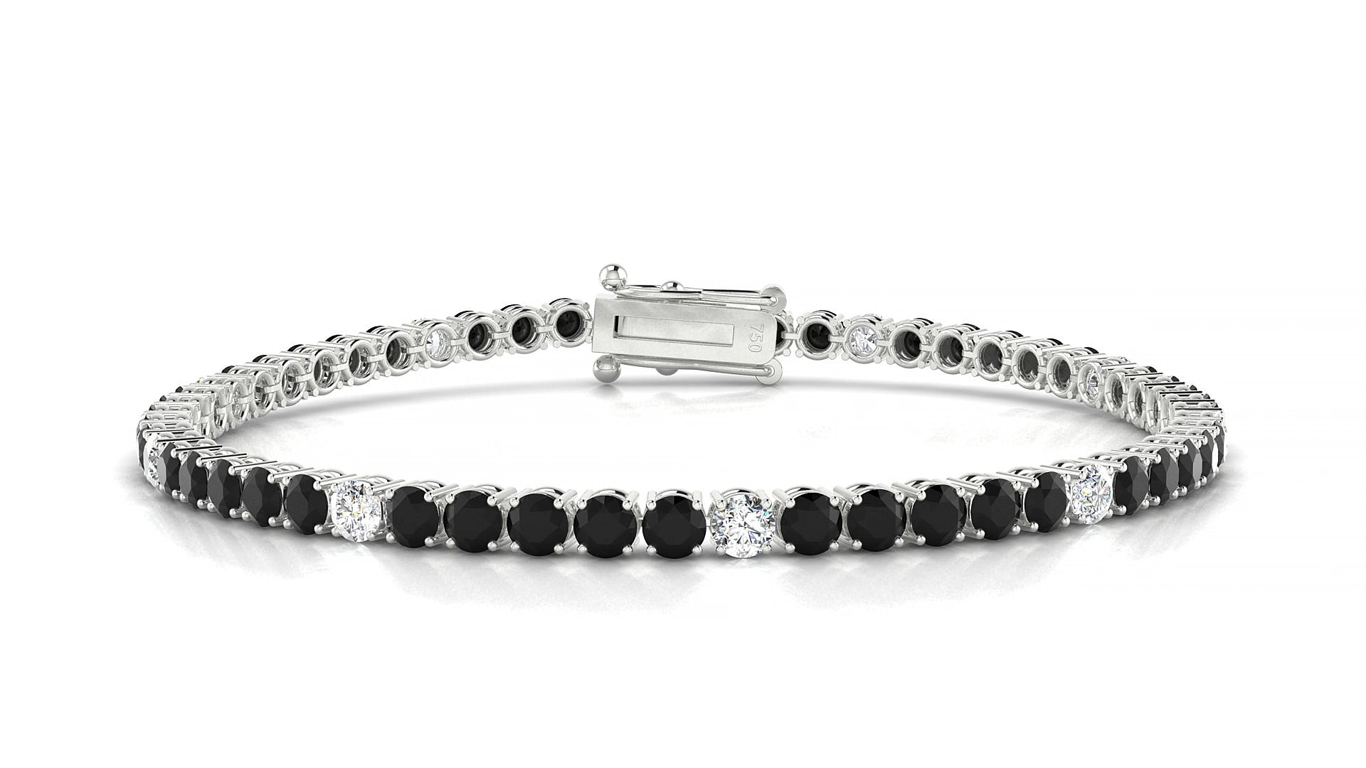 Capri 5-1 | 18k White Gold 3 mm Round Natural Black Diamond & Diamond 15 cm Tennis Bracelet