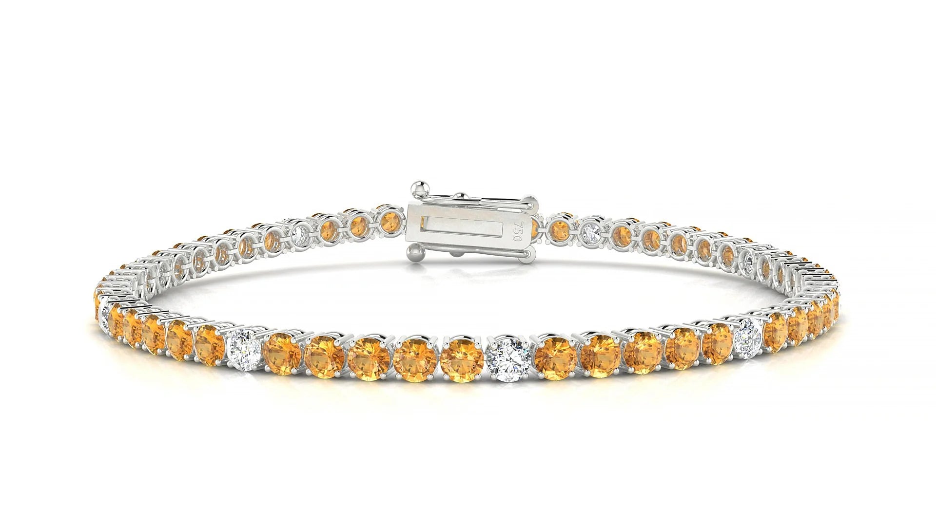 Capri 5-1 | 18k White Gold 3 mm Round Natural Citrine & Diamond Tennis Bracelet