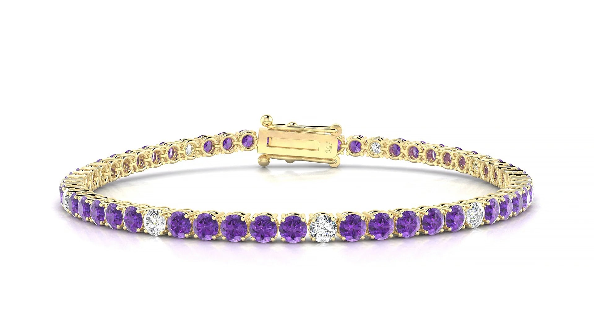 Capri 5-1 | 18k Yellow Gold 3 mm Round Natural Amethyst & Diamond Tennis Bracelet