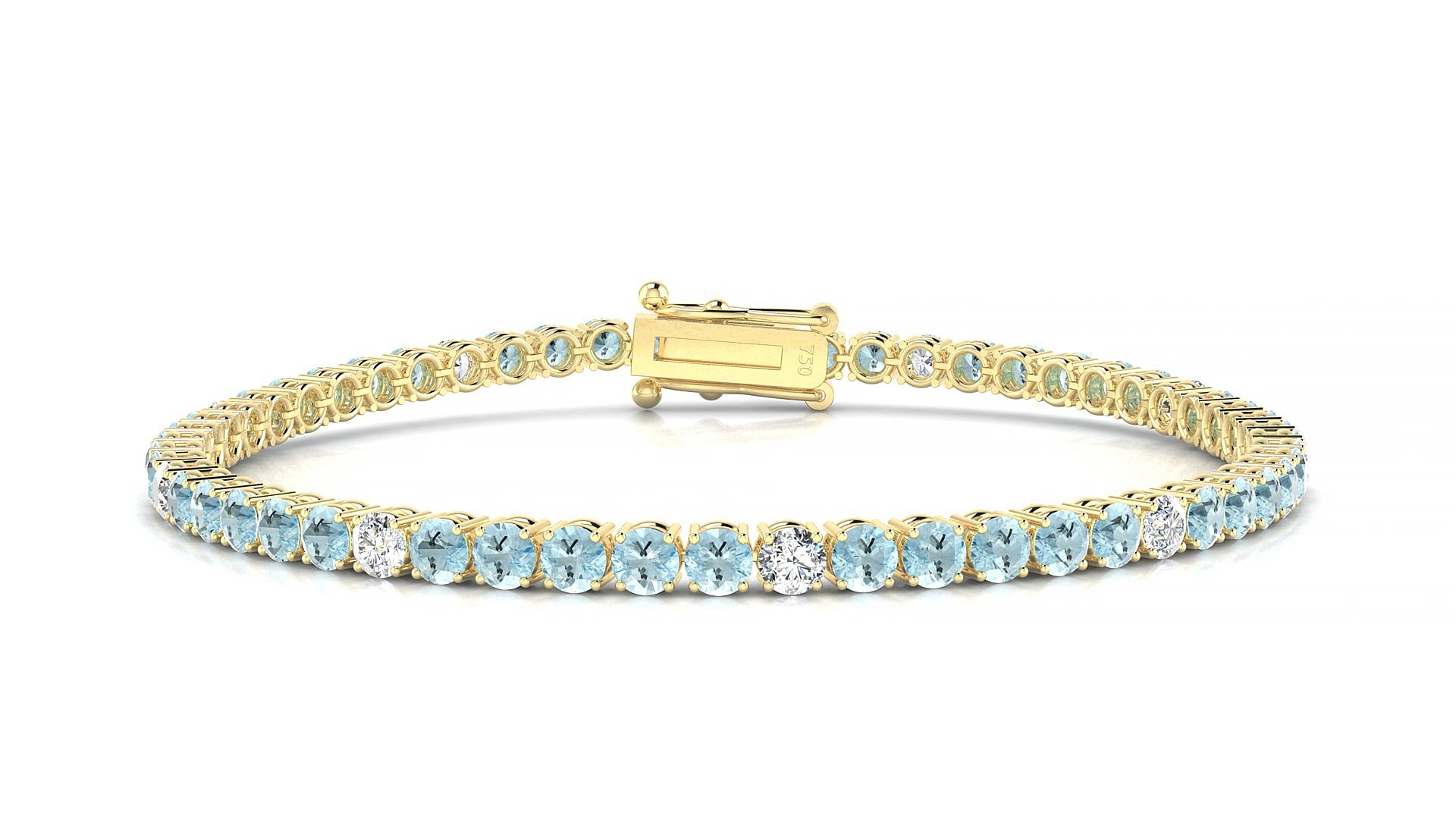 Capri 5-1 | 18k Yellow Gold 3 mm Round Natural Aquamarine & Diamond 18 cm Tennis Bracelet