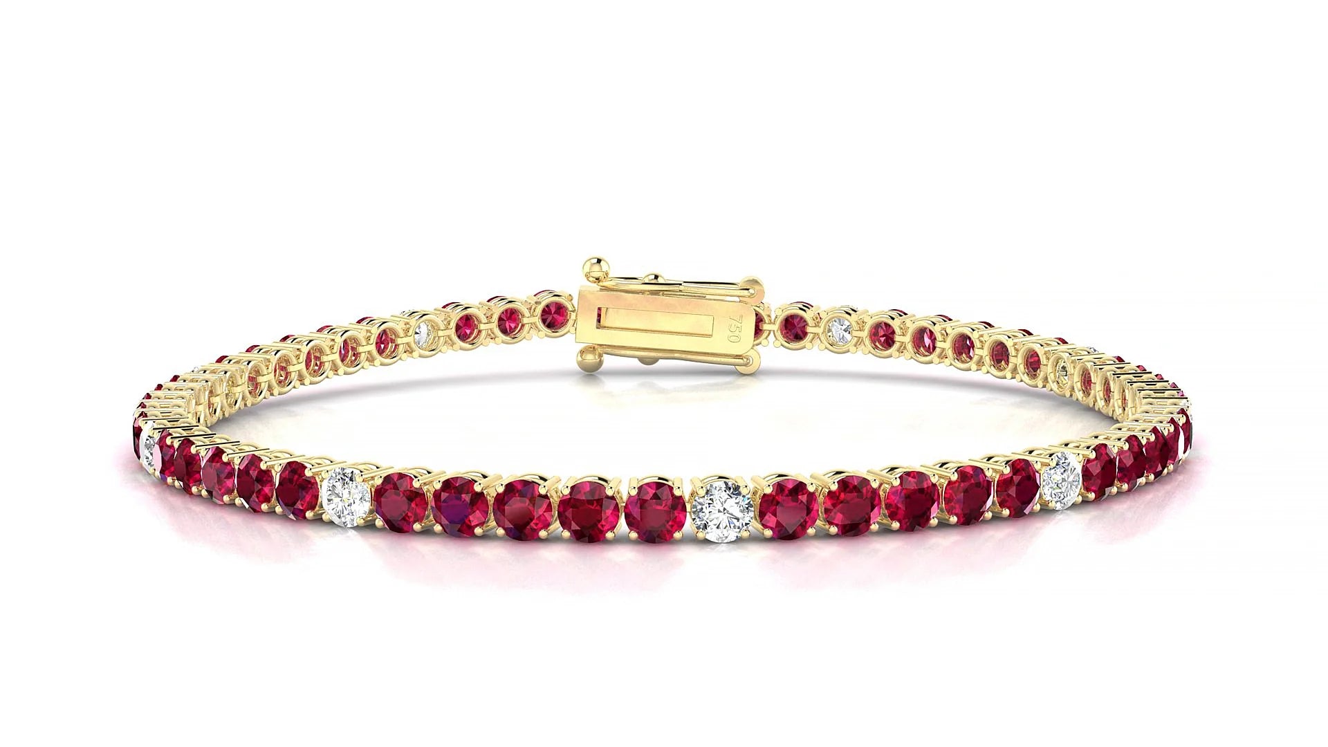 Capri 5-1 | 18k Yellow Gold 3 mm Round Natural Ruby & Diamond Tennis Bracelet