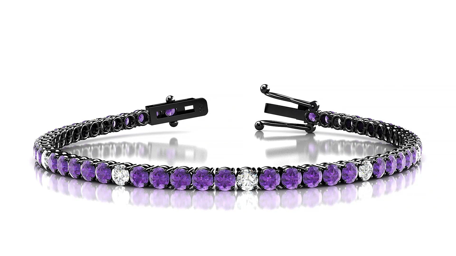 Capri 5-1 | 18k Black Gold 3 mm Round Natural Amethyst & Diamond Tennis Bracelet