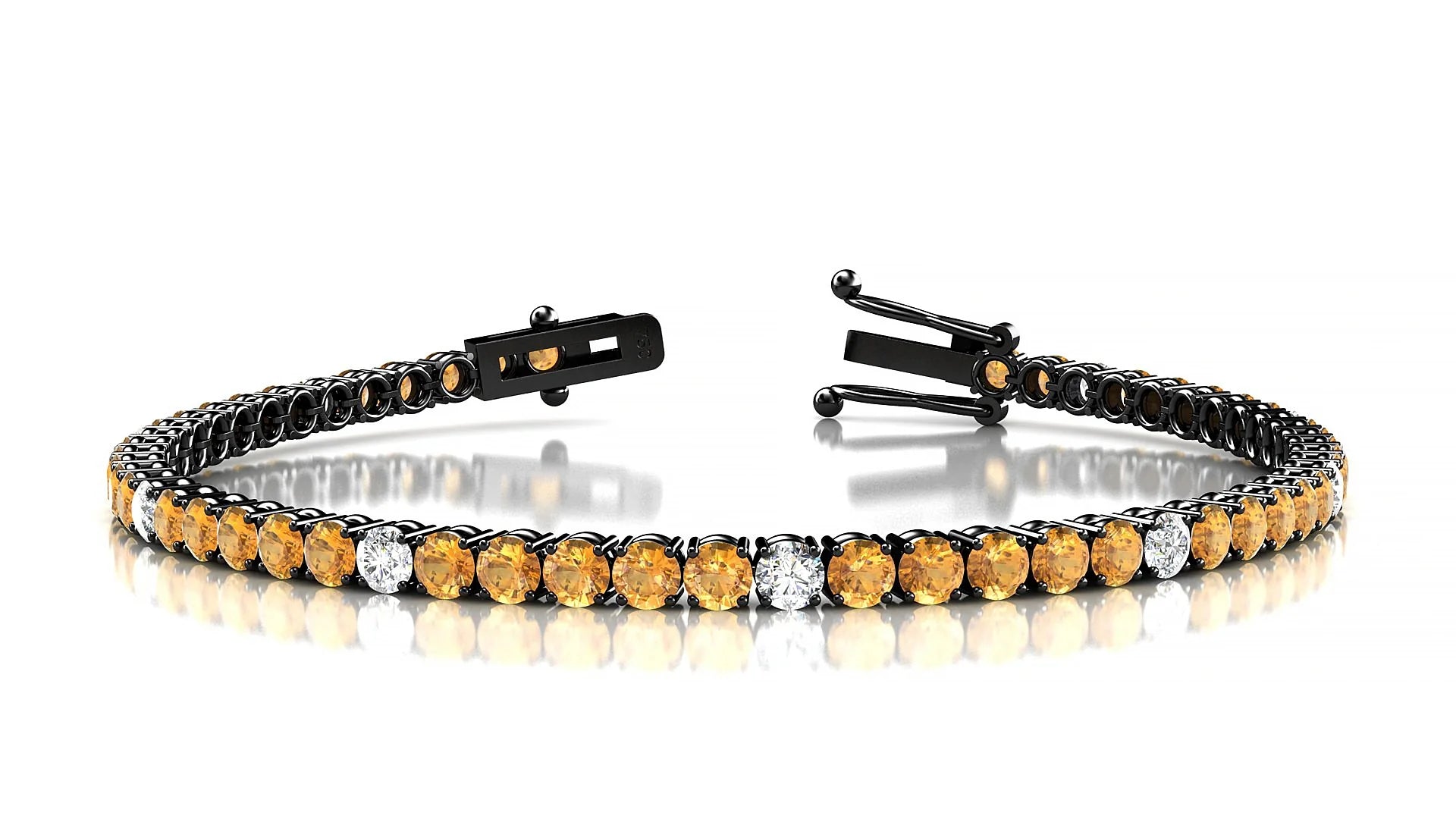 Capri 5-1 | 18k Black Gold 3 mm Round Natural Citrine & Diamond Tennis Bracelet