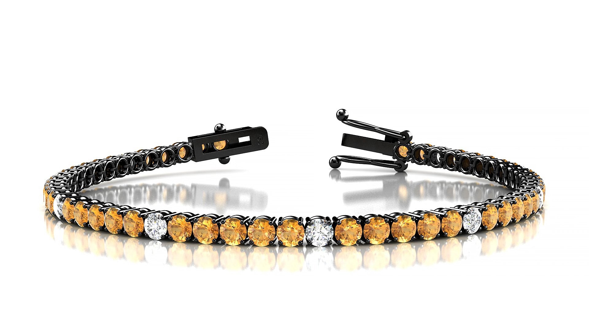 Capri 5-1 | 18k Black Gold 3 mm Round Natural Citrine & Diamond 15 cm Tennis Bracelet
