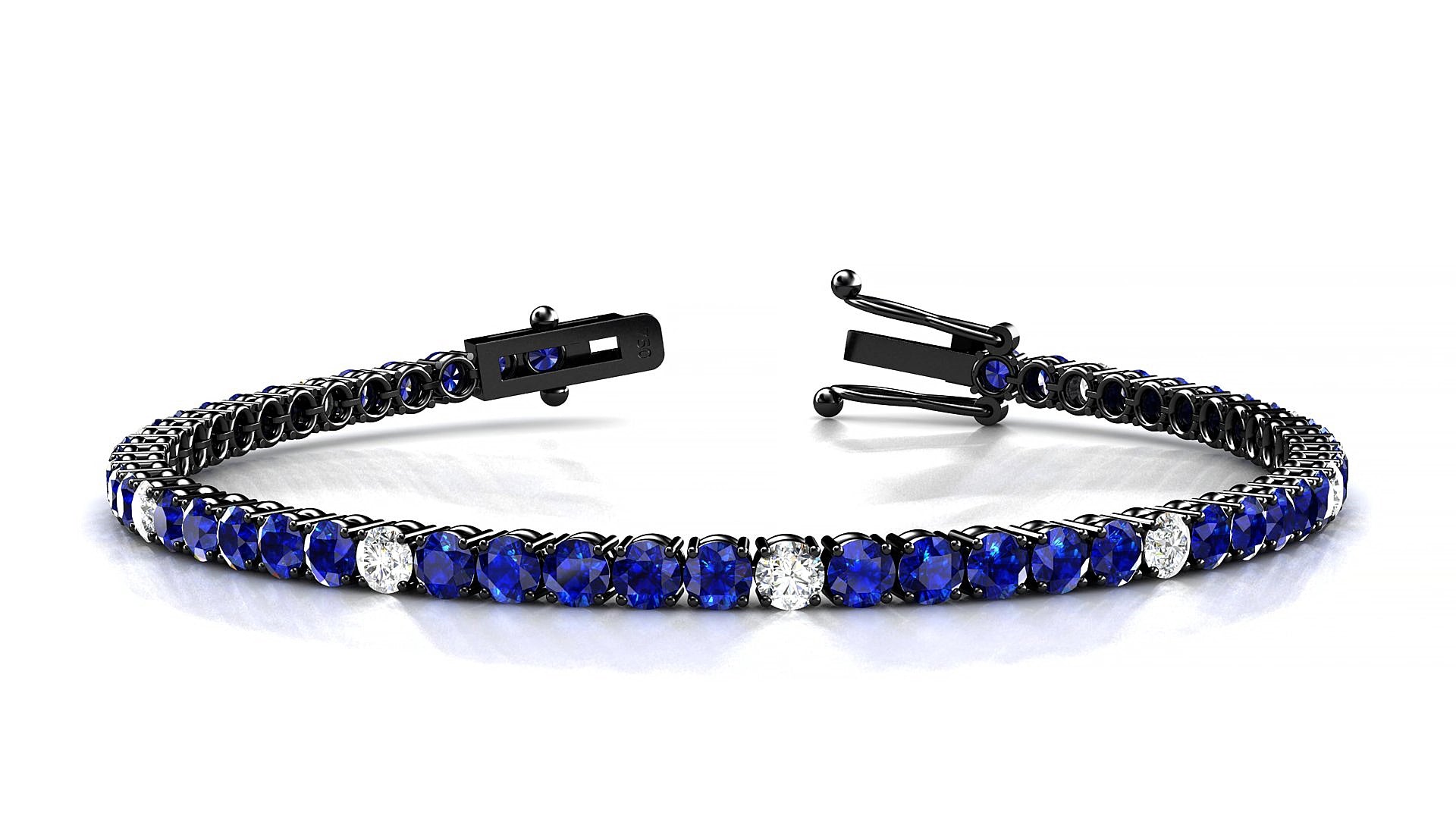 Capri 5-1 | 18k Black Gold 3 mm Round Natural Sapphire & Diamond 15 cm Tennis Bracelet