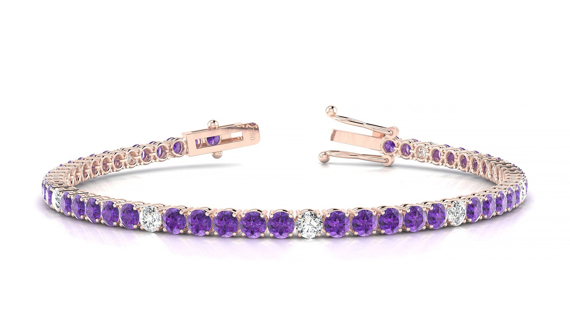 Capri 5-1 | 18k Rose Gold 3 mm Round Natural Amethyst & Diamond 15 cm Tennis Bracelet
