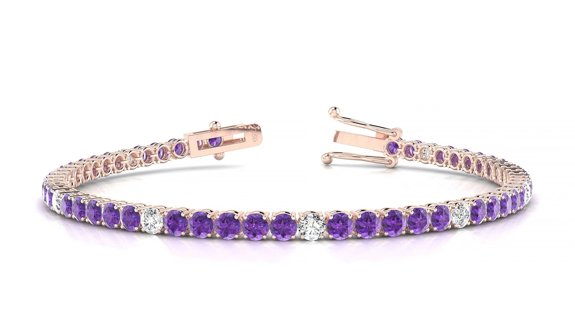 Capri 5-1 | 18k Rose Gold 3 mm Round Natural Amethyst & Diamond Tennis Bracelet