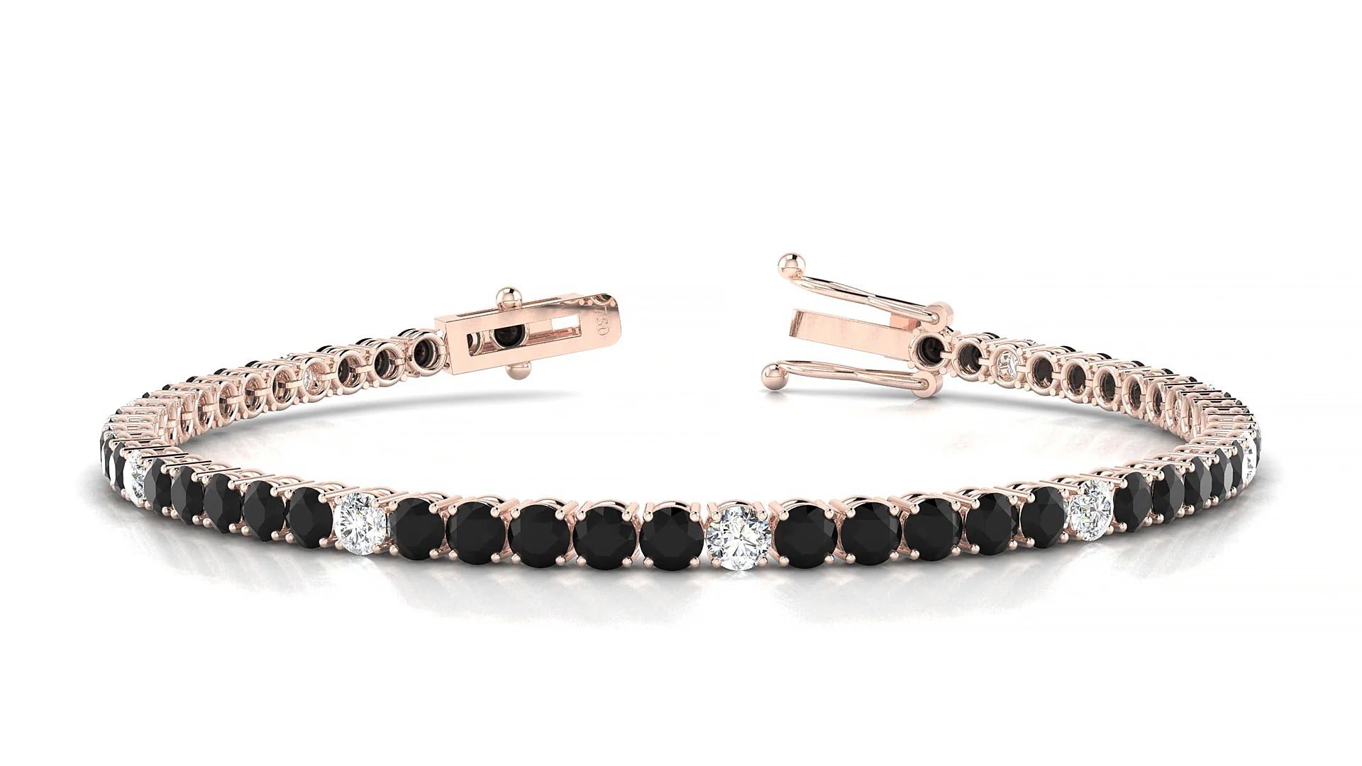 Capri 5-1 | 18k Rose Gold 3 mm Round Natural Black Diamond & Diamond Tennis Bracelet