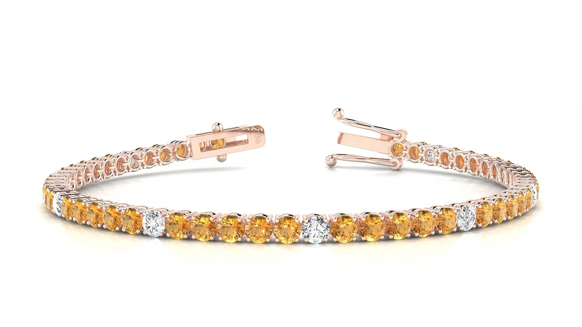 Capri 5-1 | 18k Rose Gold 3 mm Round Natural Citrine & Diamond Tennis Bracelet