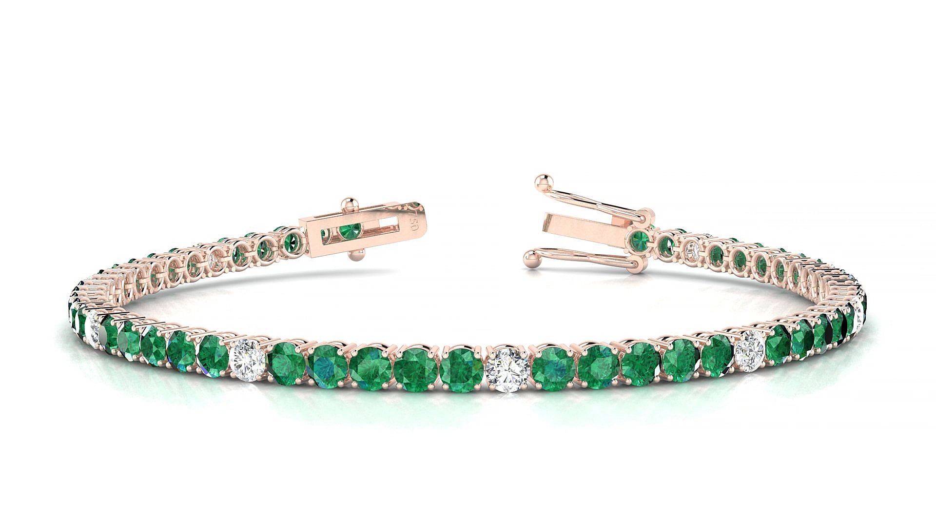 Capri 5-1 | 18k Rose Gold 3 mm Round Natural Emerald & Diamond 15 cm Tennis Bracelet