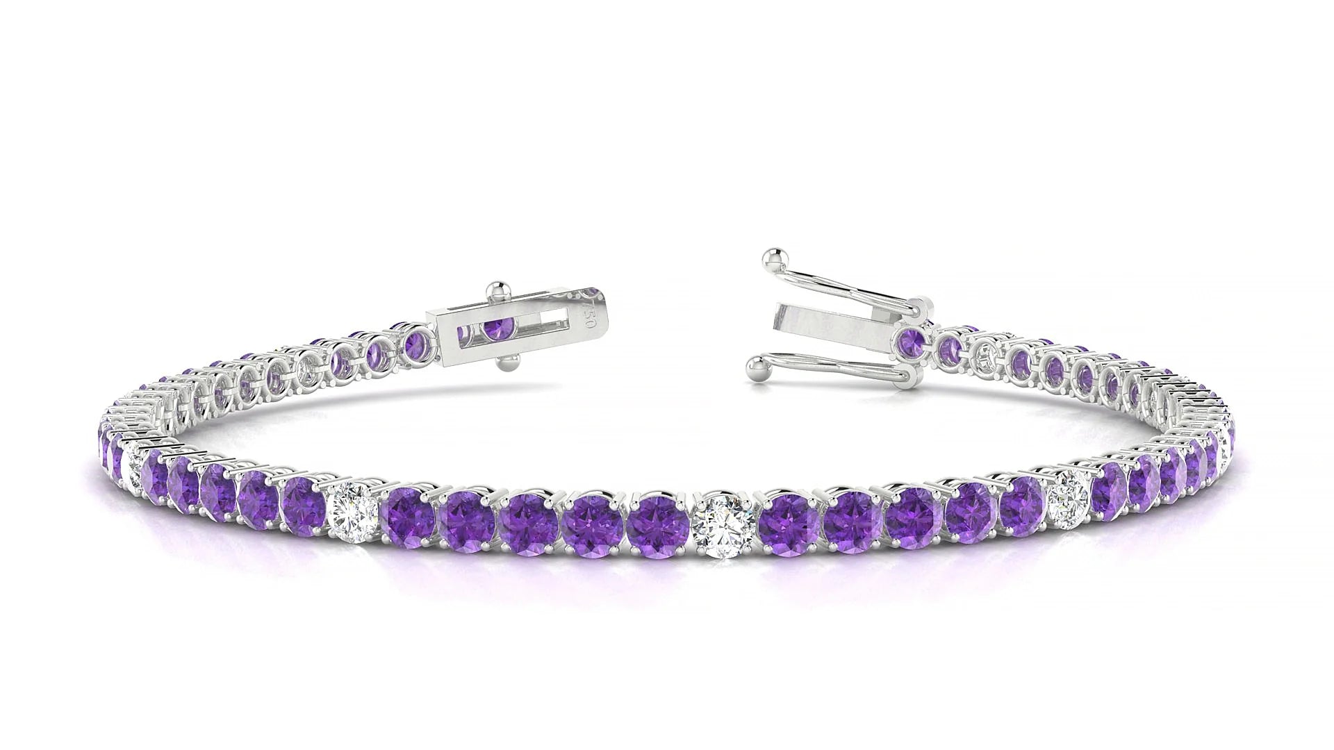 Capri 5-1 | 18k White Gold 3 mm Round Natural Amethyst & Diamond Tennis Bracelet