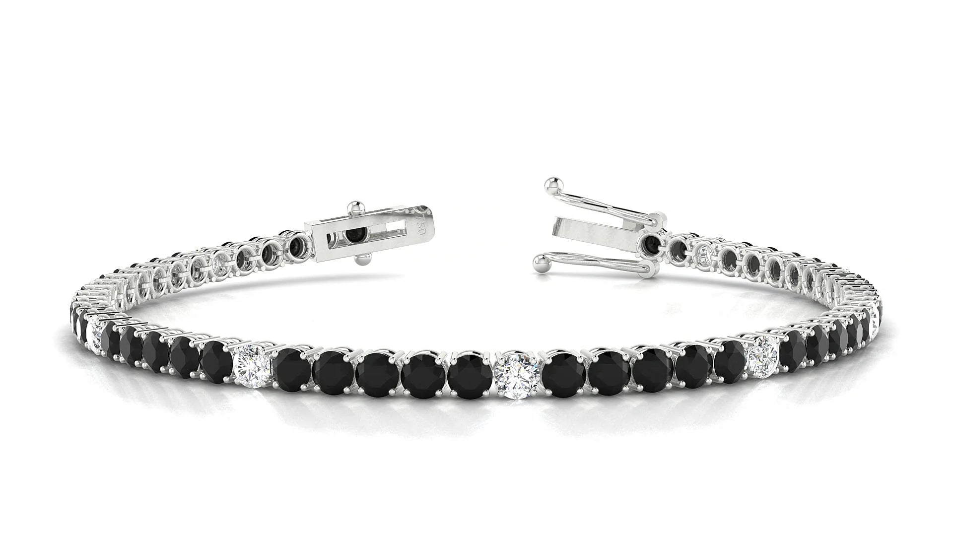 Capri 5-1 | 18k White Gold 3 mm Round Natural Black Diamond & Diamond Tennis Bracelet