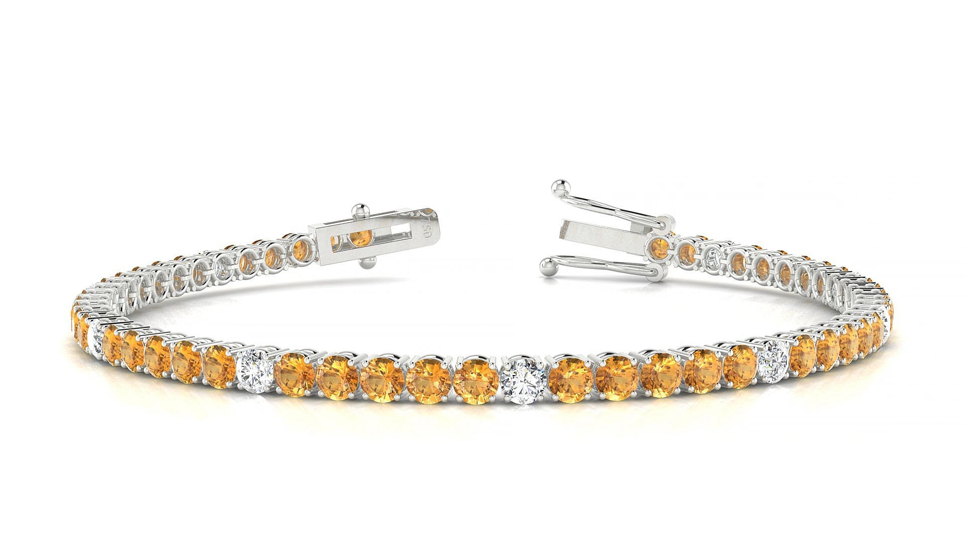 Capri 5-1 | 18k White Gold 3 mm Round Natural Citrine & Diamond 15 cm Tennis Bracelet