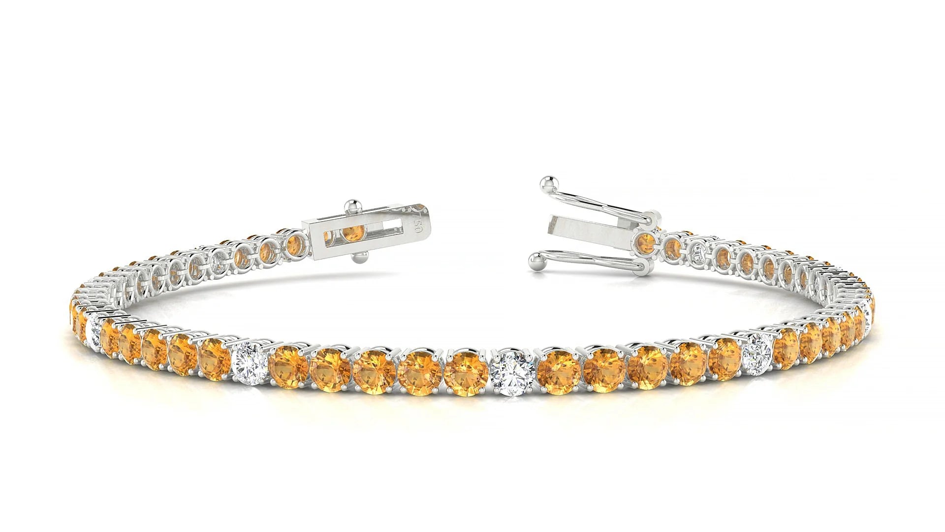 Capri 5-1 | 18k White Gold 3 mm Round Natural Citrine & Diamond Tennis Bracelet