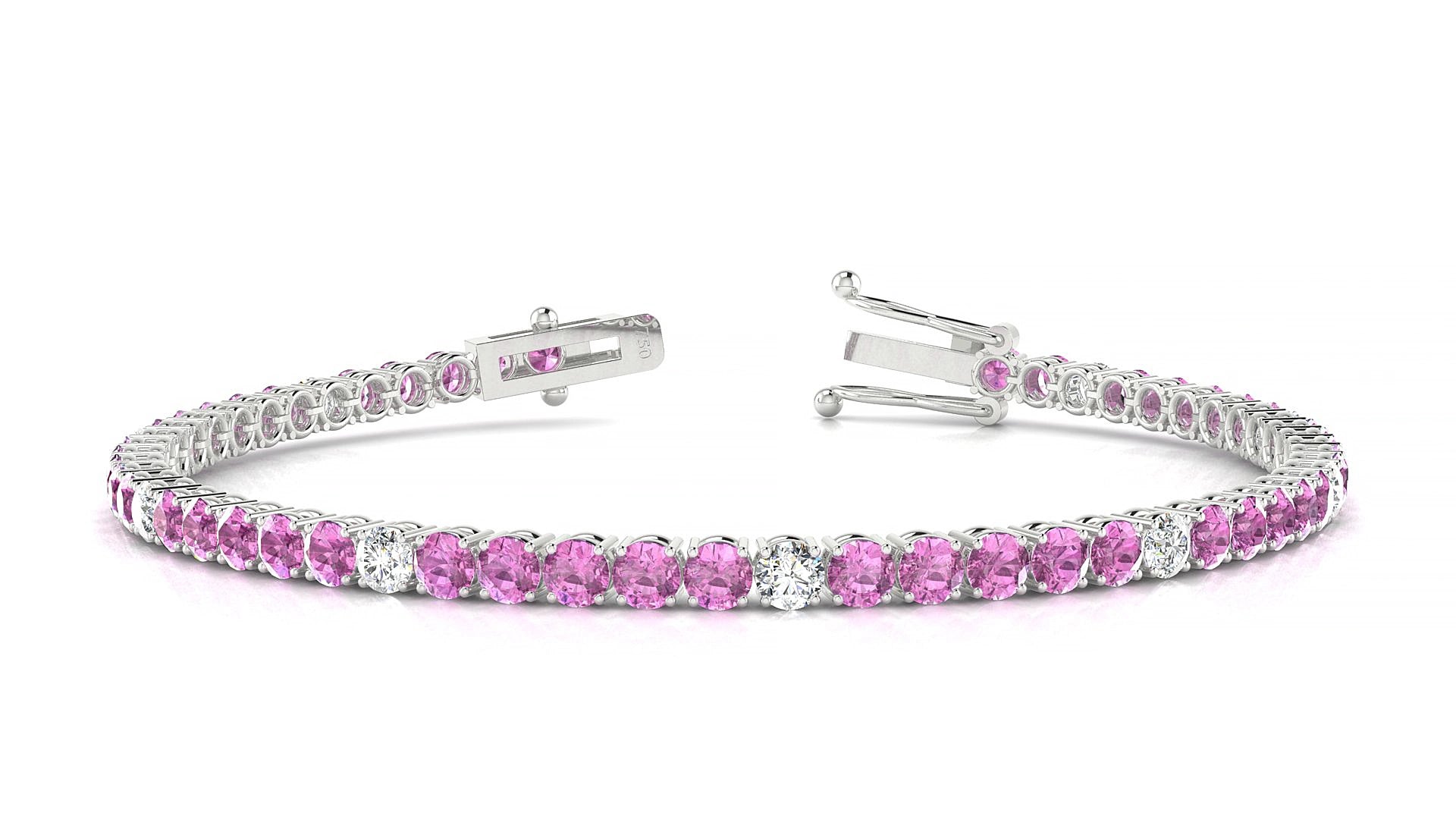 Capri 5-1 | 18k White Gold 3 mm Round Natural Pink Sapphire & Diamond 15 cm Tennis Bracelet