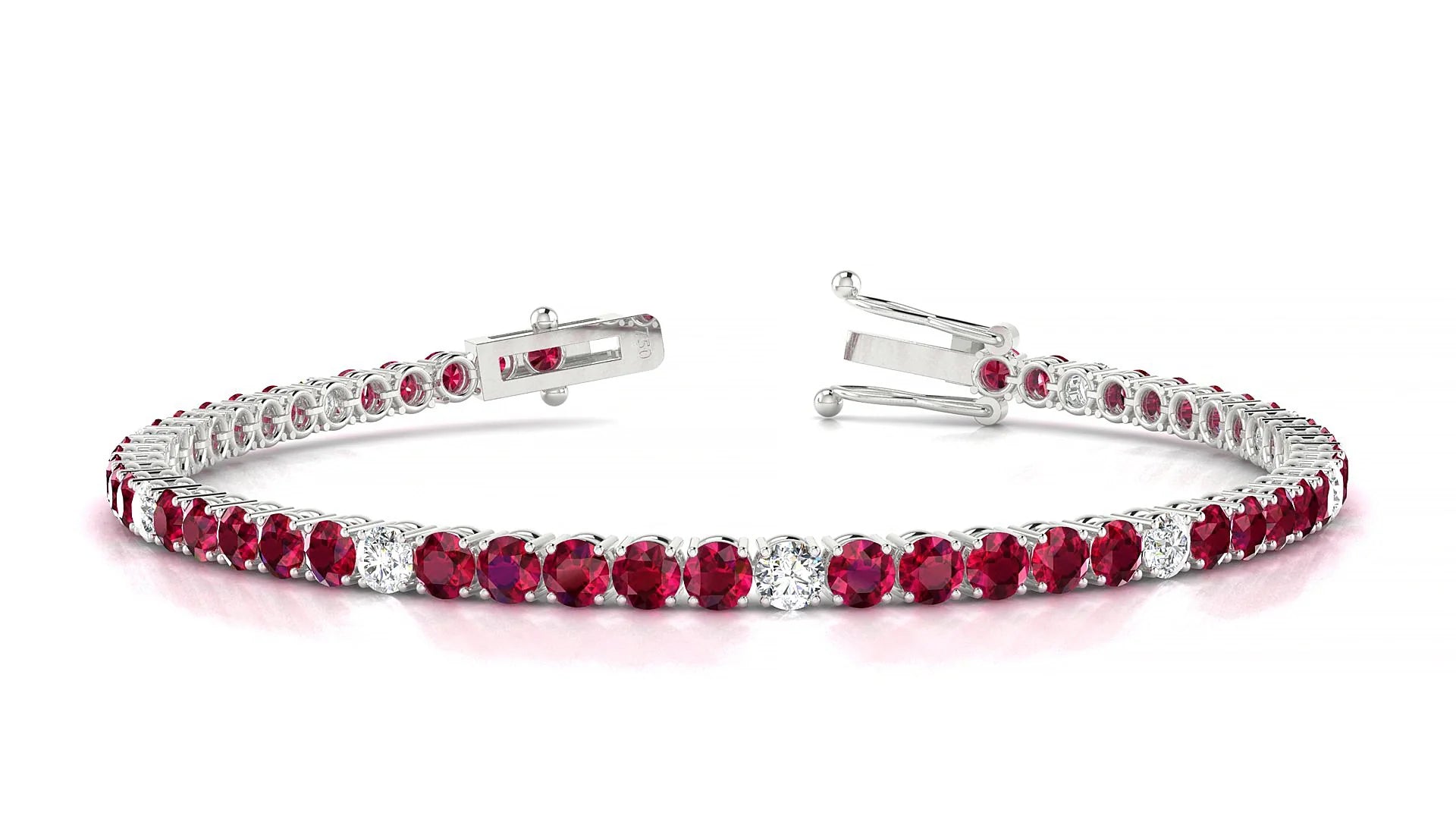 Capri 5-1 | 18k White Gold 3 mm Round Natural Ruby & Diamond Tennis Bracelet
