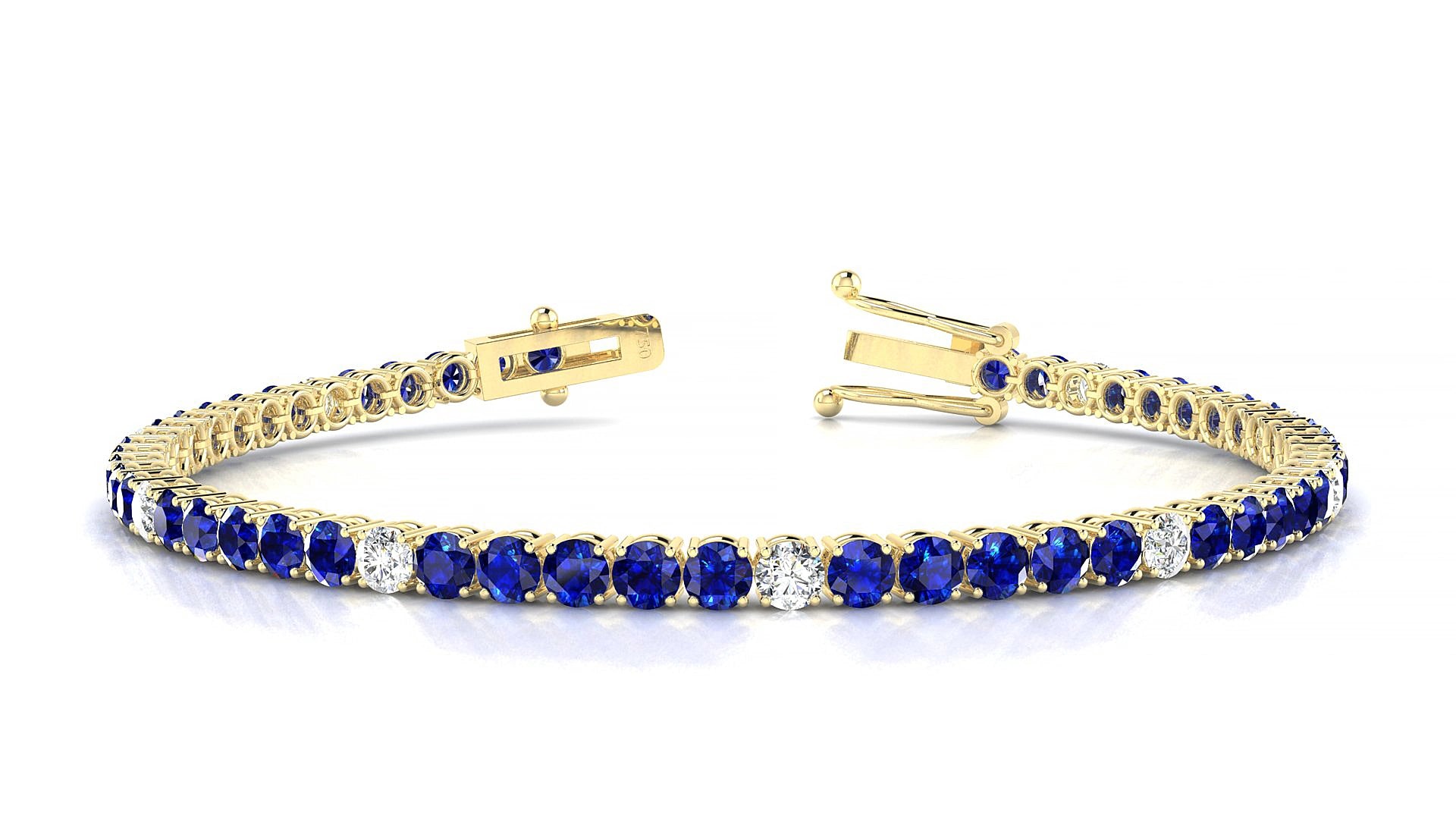 Capri 5-1 | 18k Yellow Gold 3 mm Round Natural Sapphire & Diamond 15 cm Tennis Bracelet