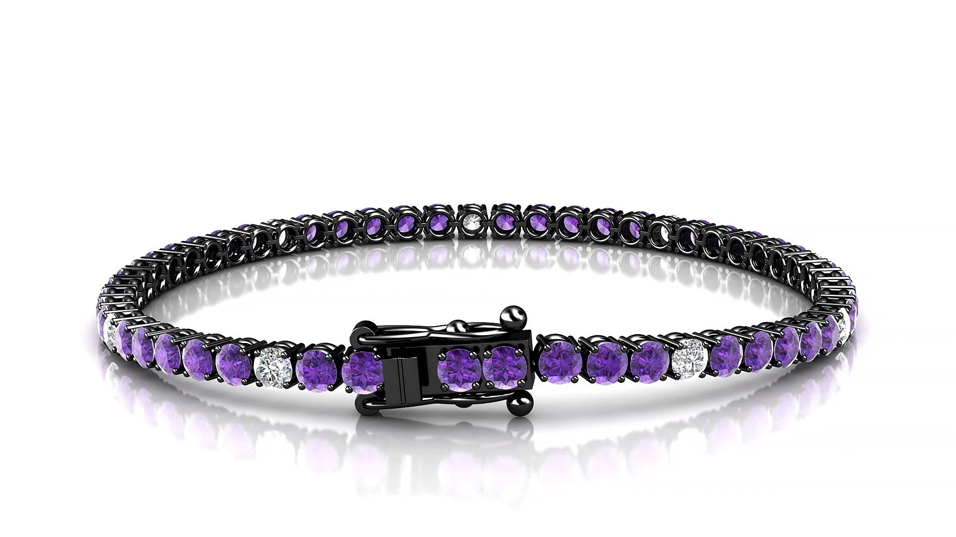 Capri 5-1 | 18k Black Gold 3 mm Round Natural Amethyst & Diamond Tennis Bracelet