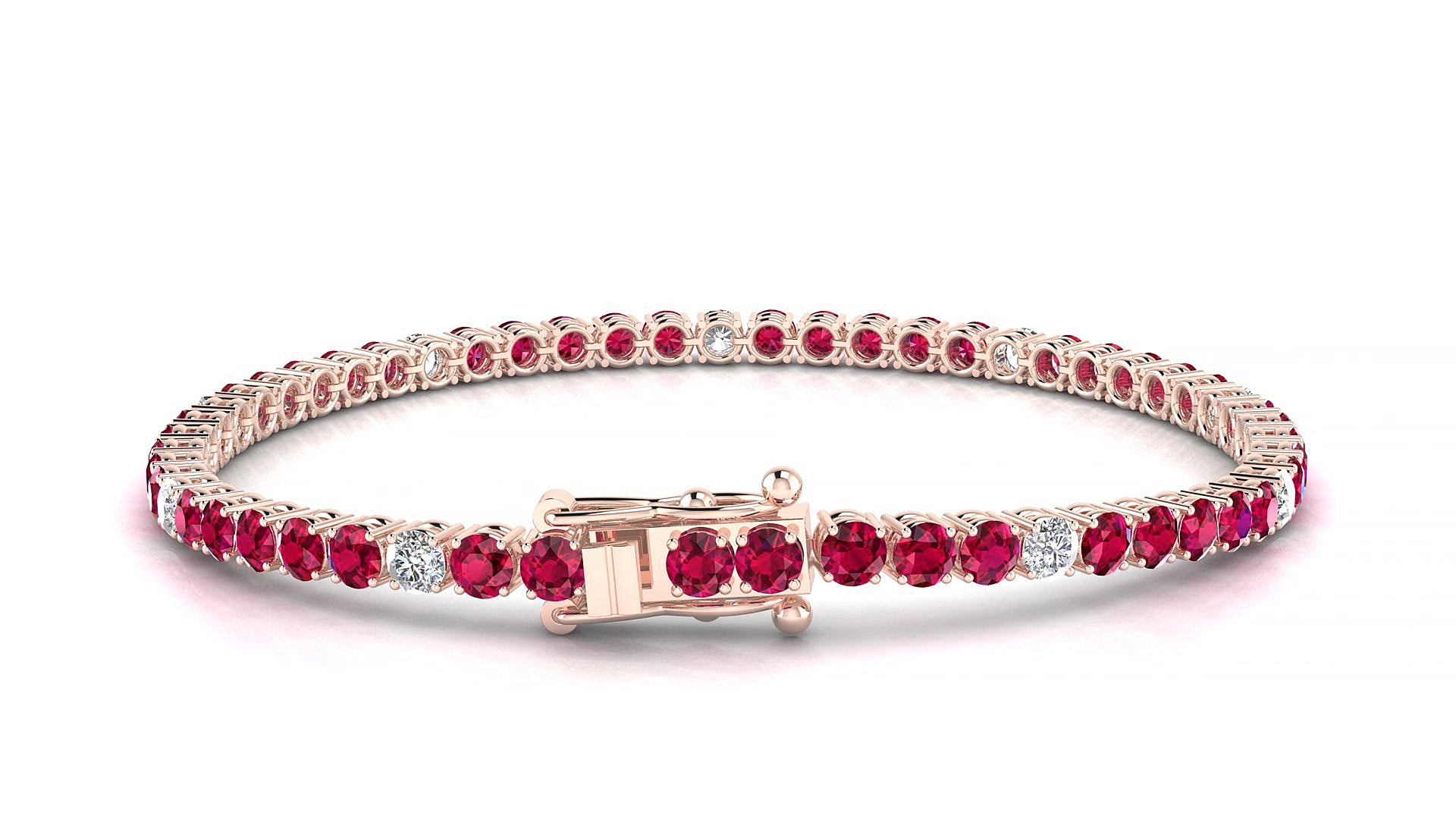 Capri 5-1 | 18k Rose Gold 3 mm Round Natural Ruby & Diamond 15 cm Tennis Bracelet