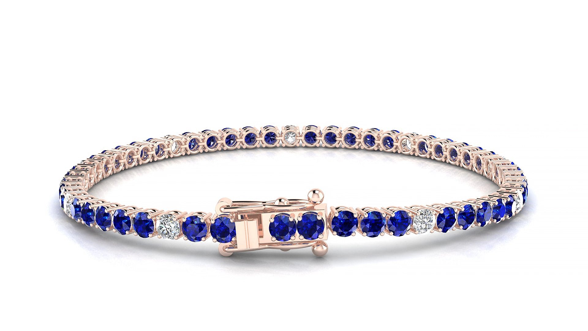 Capri 5-1 | 18k Rose Gold 3 mm Round Natural Sapphire & Diamond 15 cm Tennis Bracelet