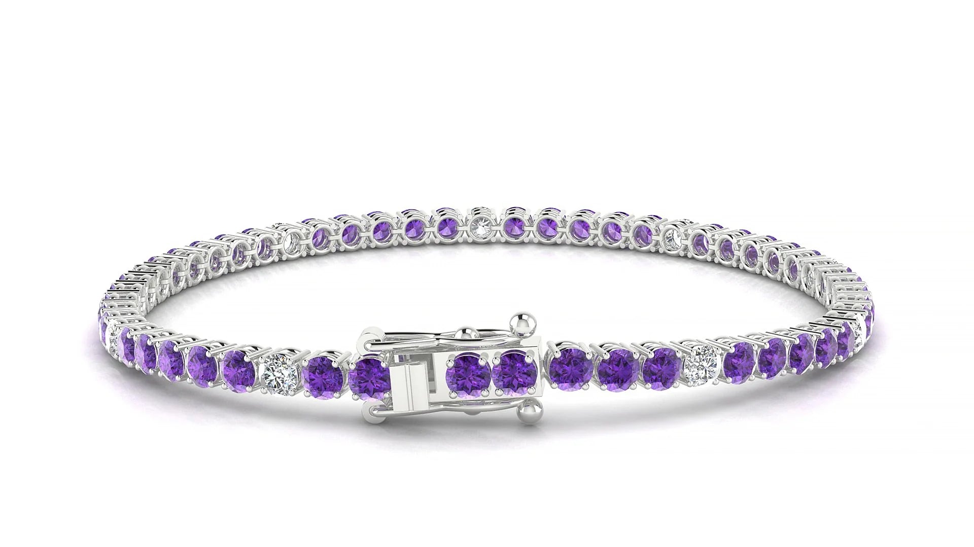 Capri 5-1 | 18k White Gold 3 mm Round Natural Amethyst & Diamond Tennis Bracelet